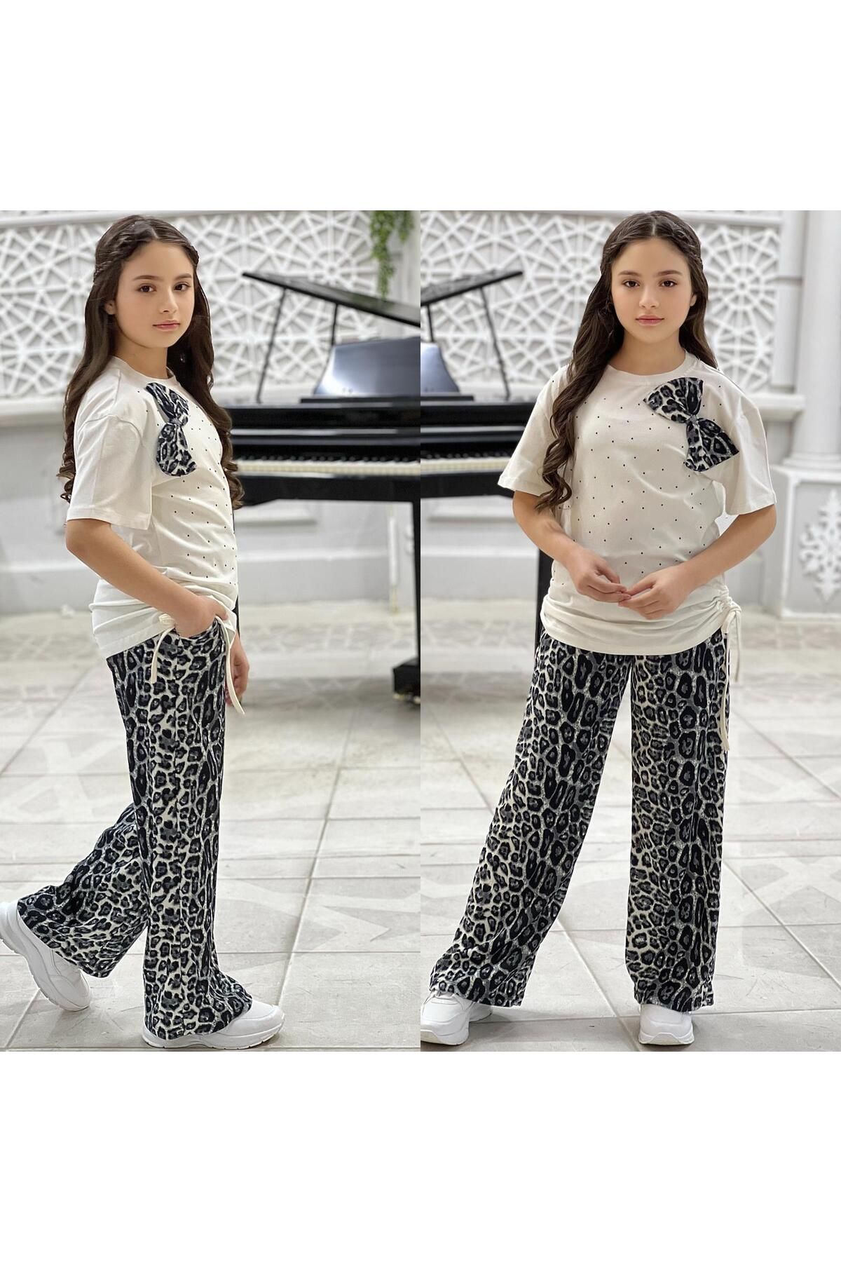güneştepe leopar kız çocuk yeni sezon pijama takımı 2li alt üst takımı