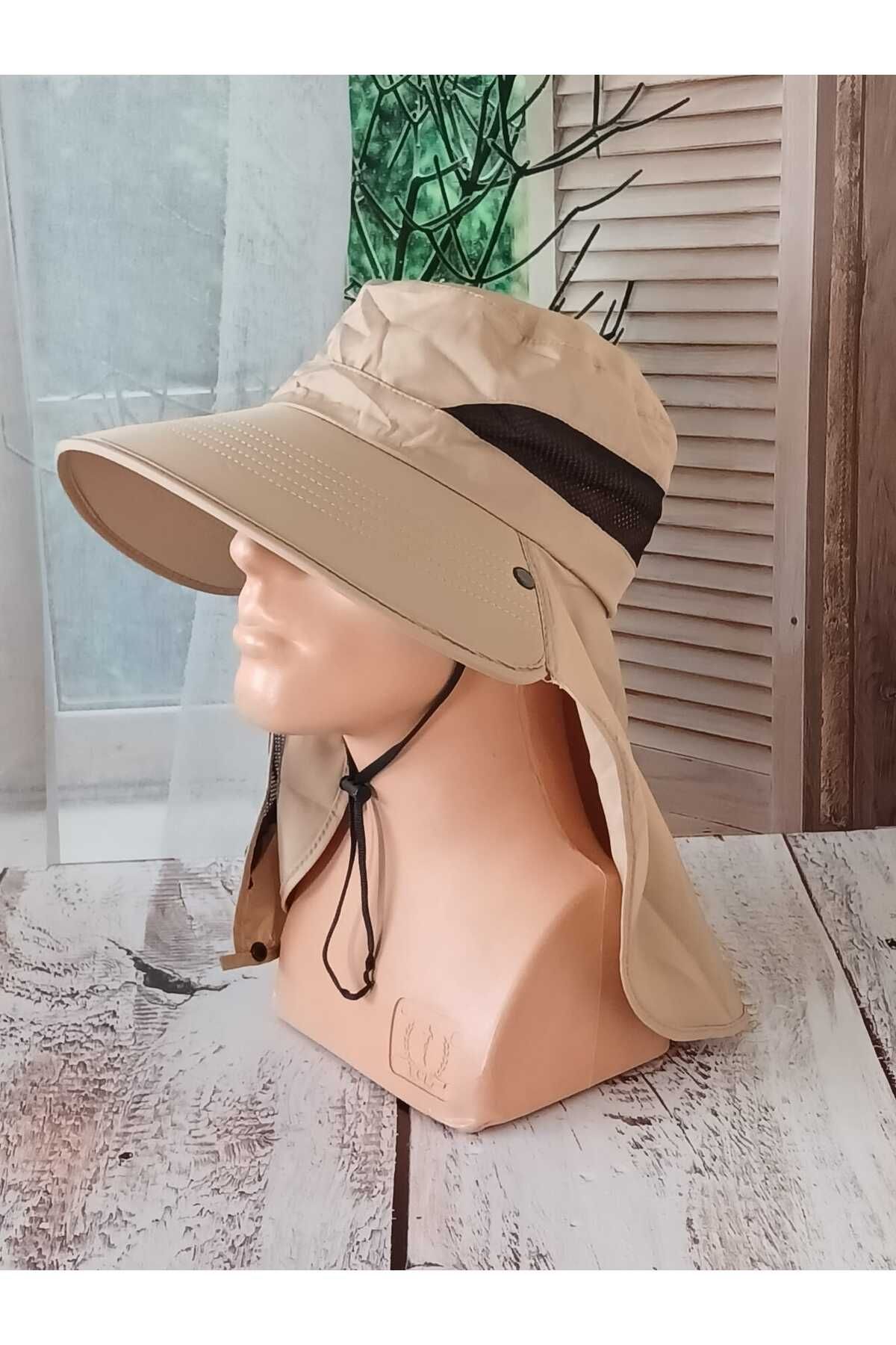 Aydmr Aksesuar Ense Korumalı Maskeli Safari Şapka