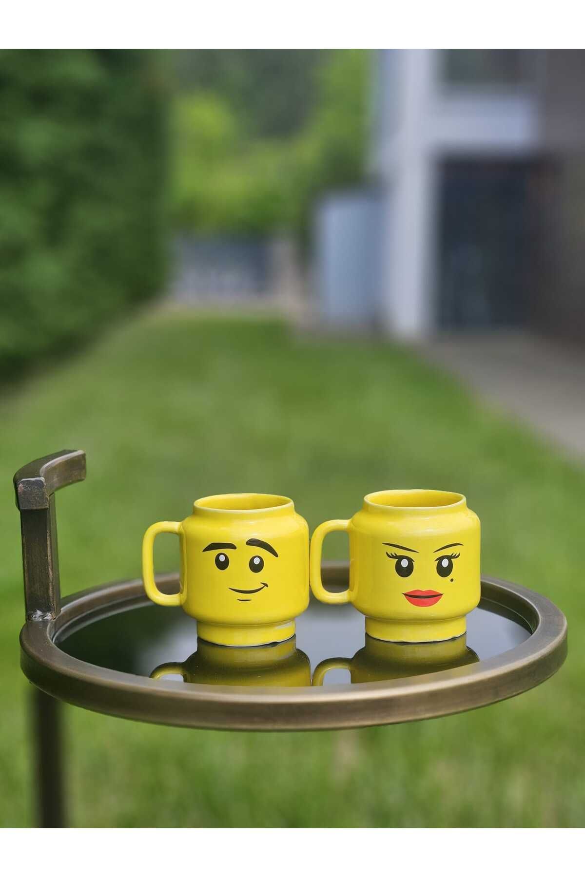MeGgDecor 2 Adet Emoji Yüzlü Seramik Kupa (200 ML)