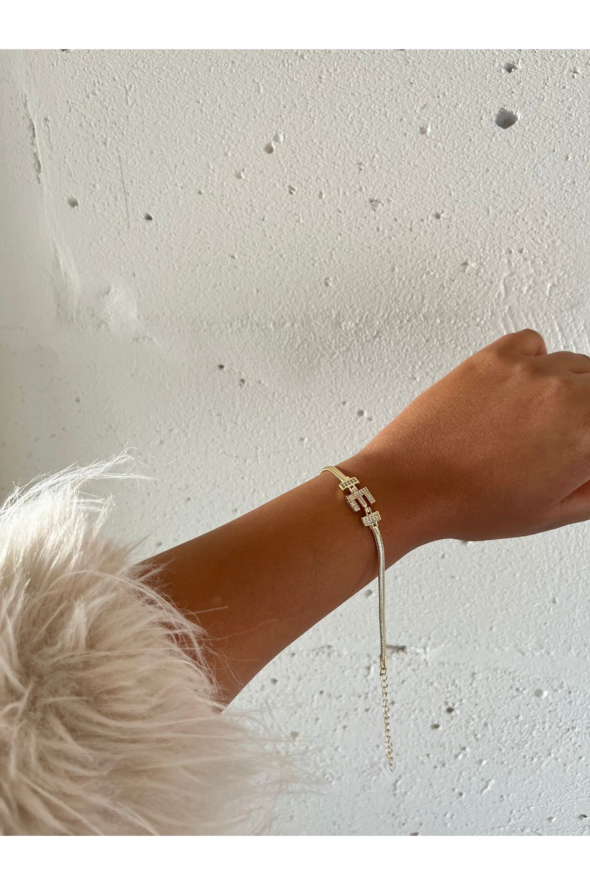 FASHİON JEWELRY Harfli Bileklik İtalyan Zincir Zirkon Taş E Harfi 14 K Altın Kaplama