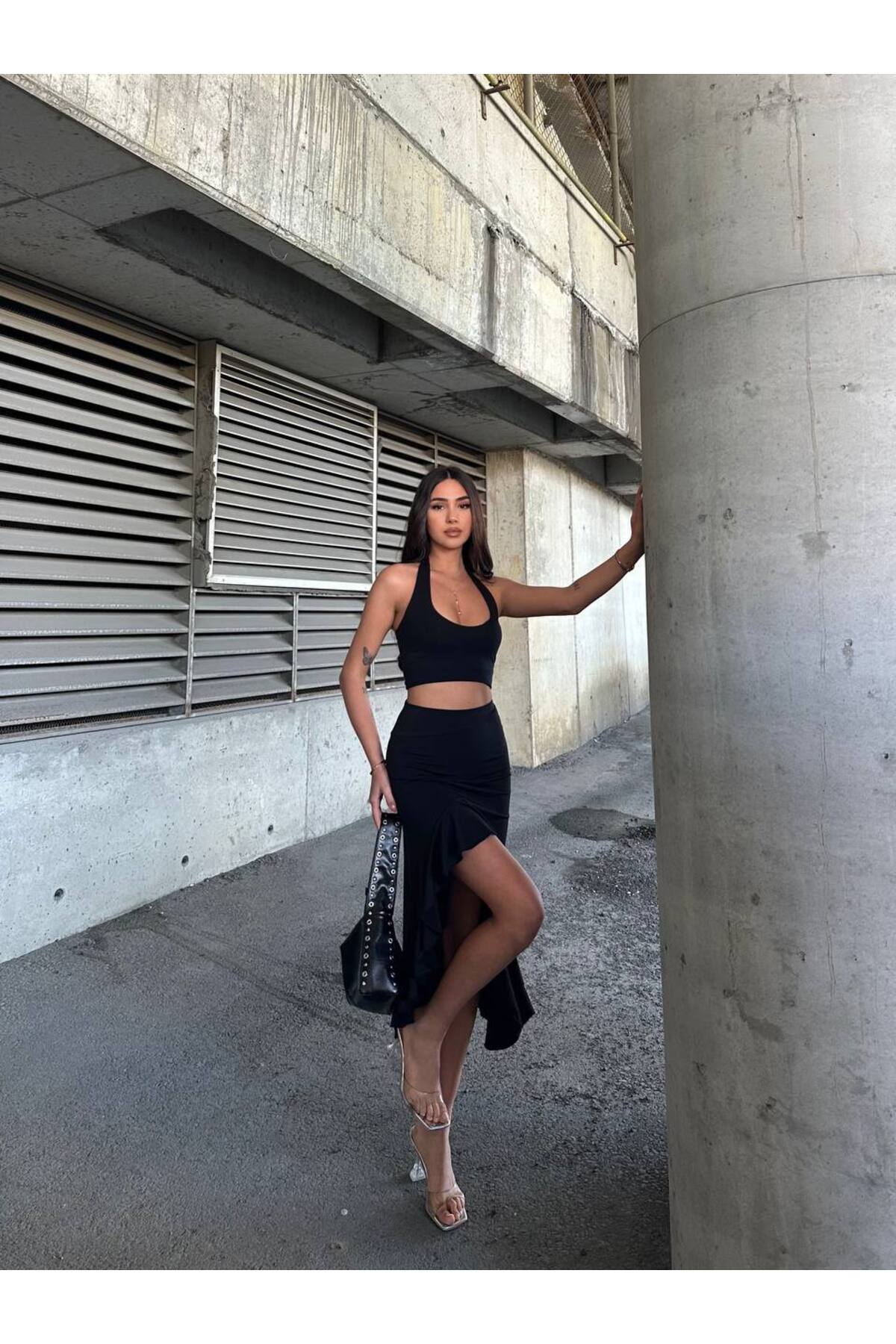 MetuCA-Women's High Waist Slit Asymmetrical Cut Flounce Casual Skirt 5