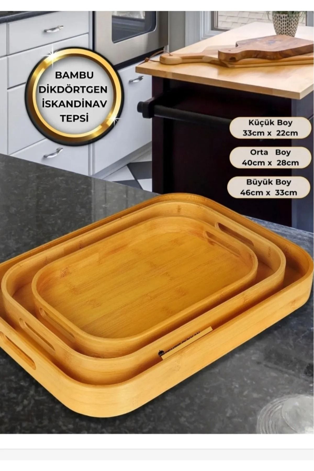 Pavira Taste 3'lü Bambu Dikdörtgen Tepsi
