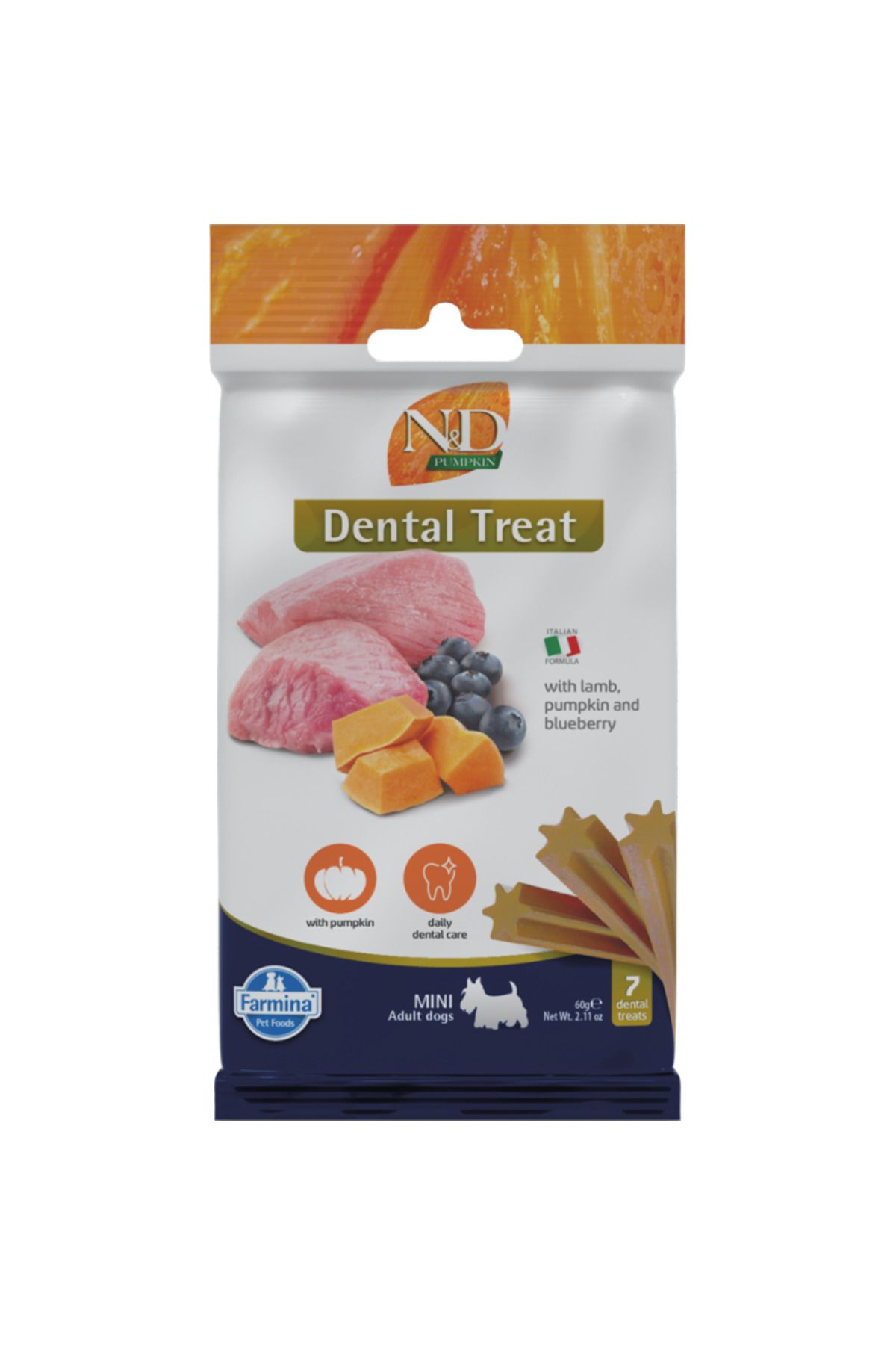 N&D TREAT ND PUMPKIN DOG LAMB BLUEB ADULT MINI DİŞ SAĞLIĞI 60 GRAM 7 STİCK