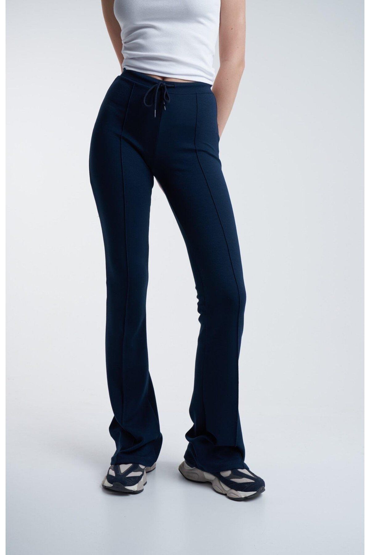 citycenterfashion Kadın Bel Bağlama Çimalı İspanyol Paça Modal Pantolon cty-abr-2046