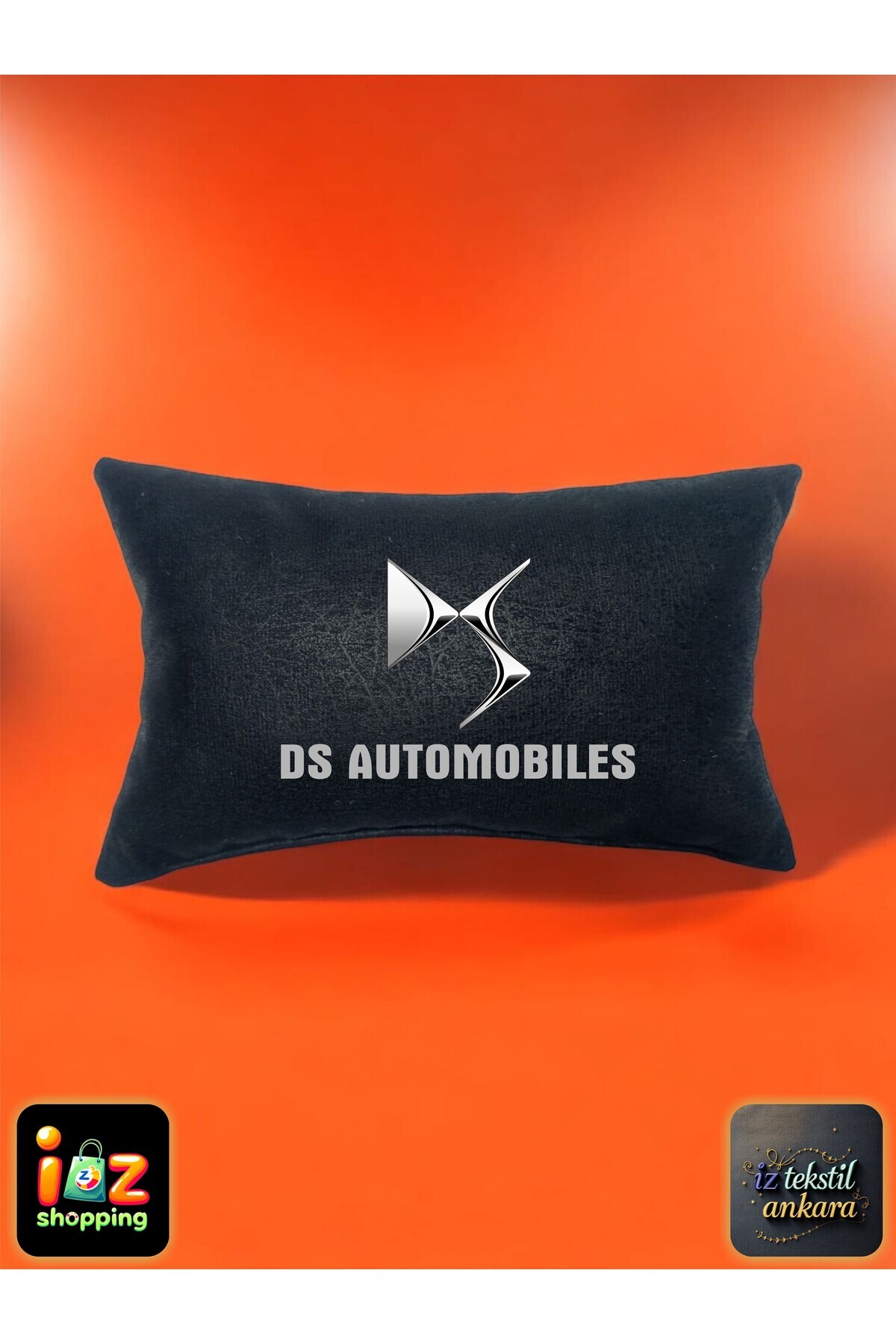 İZ WORTH WEARİNG DS LOGOLU Araç Boyun Yastığı Ortopedik Yastık Siyah Kumaş, Baskılı 1 Adet 16x27cm.