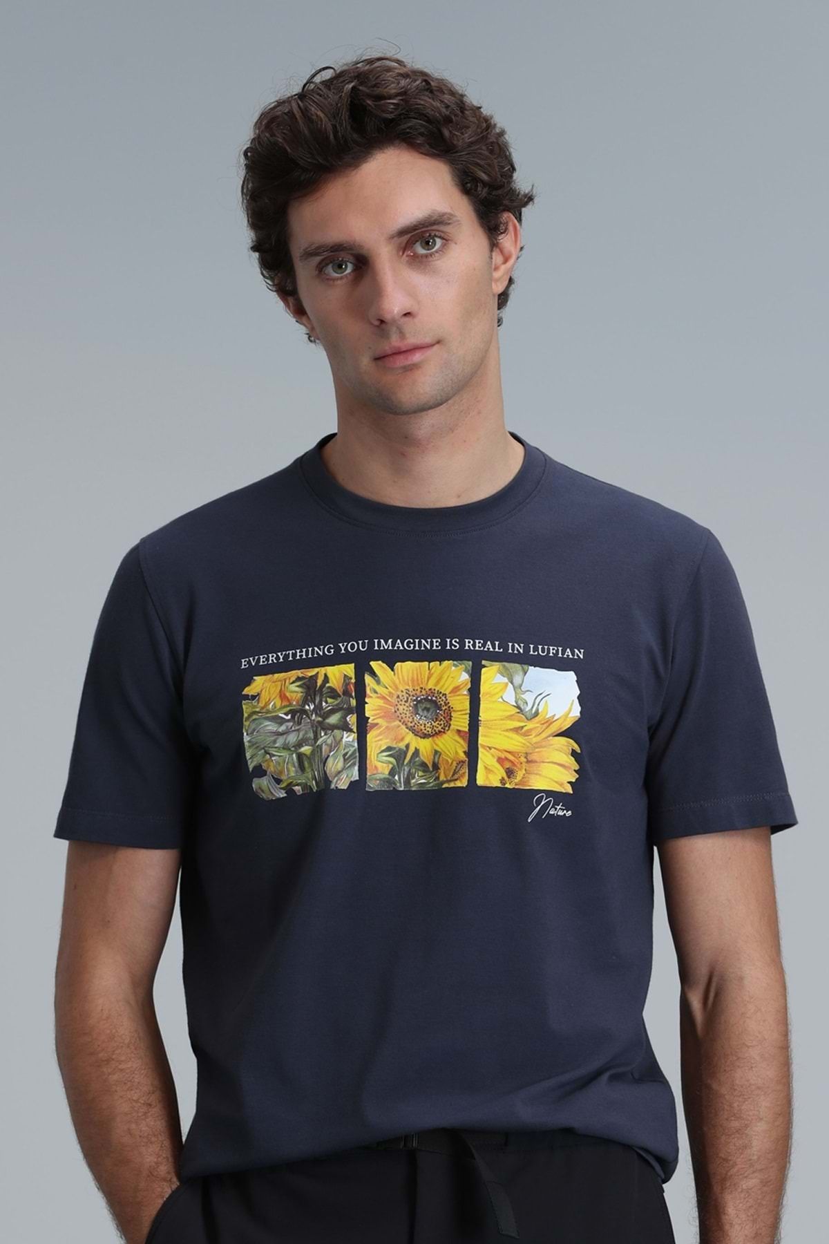 Lufian 111020192 June Modern Grafik T- Shirt Erkek T-Shirt LACİVERT