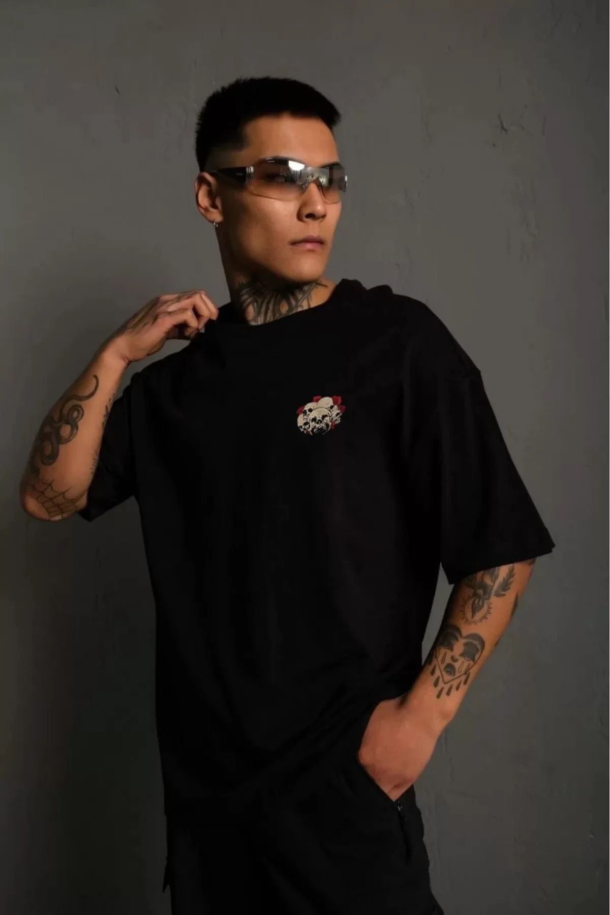 İndigo Park Erkek Tişört Modelleri Unisex Bisiklet Yaka Baskılı Oversize T-Shirt