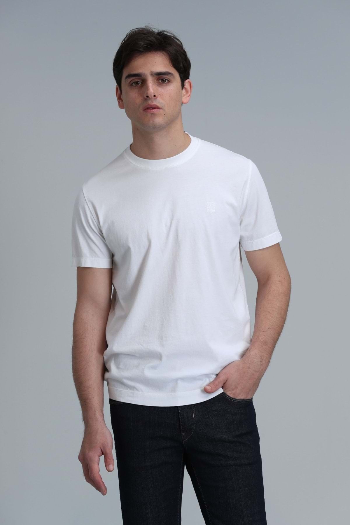 Lufian 111020216 Sarder Erkek Basic Tişört Erkek T-Shirt BEYAZ