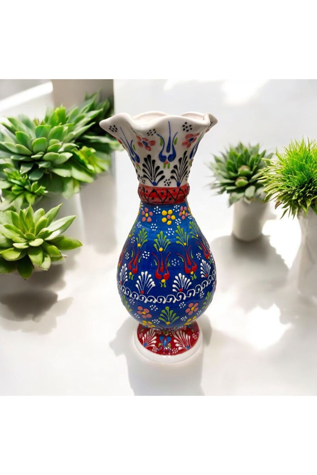NADİR El Yapımı Çini Geniş Vazo - 30Cm