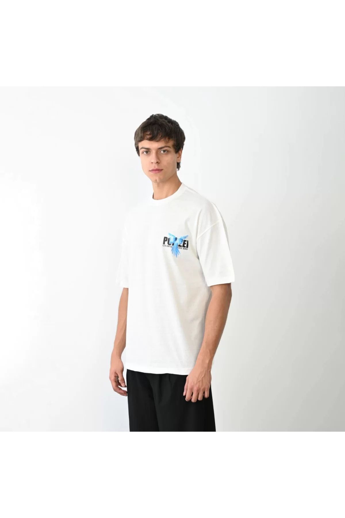 İndigo Park Erkek tişört Unisex Bisiklet Yaka Baskılı Oversize T-Shirt