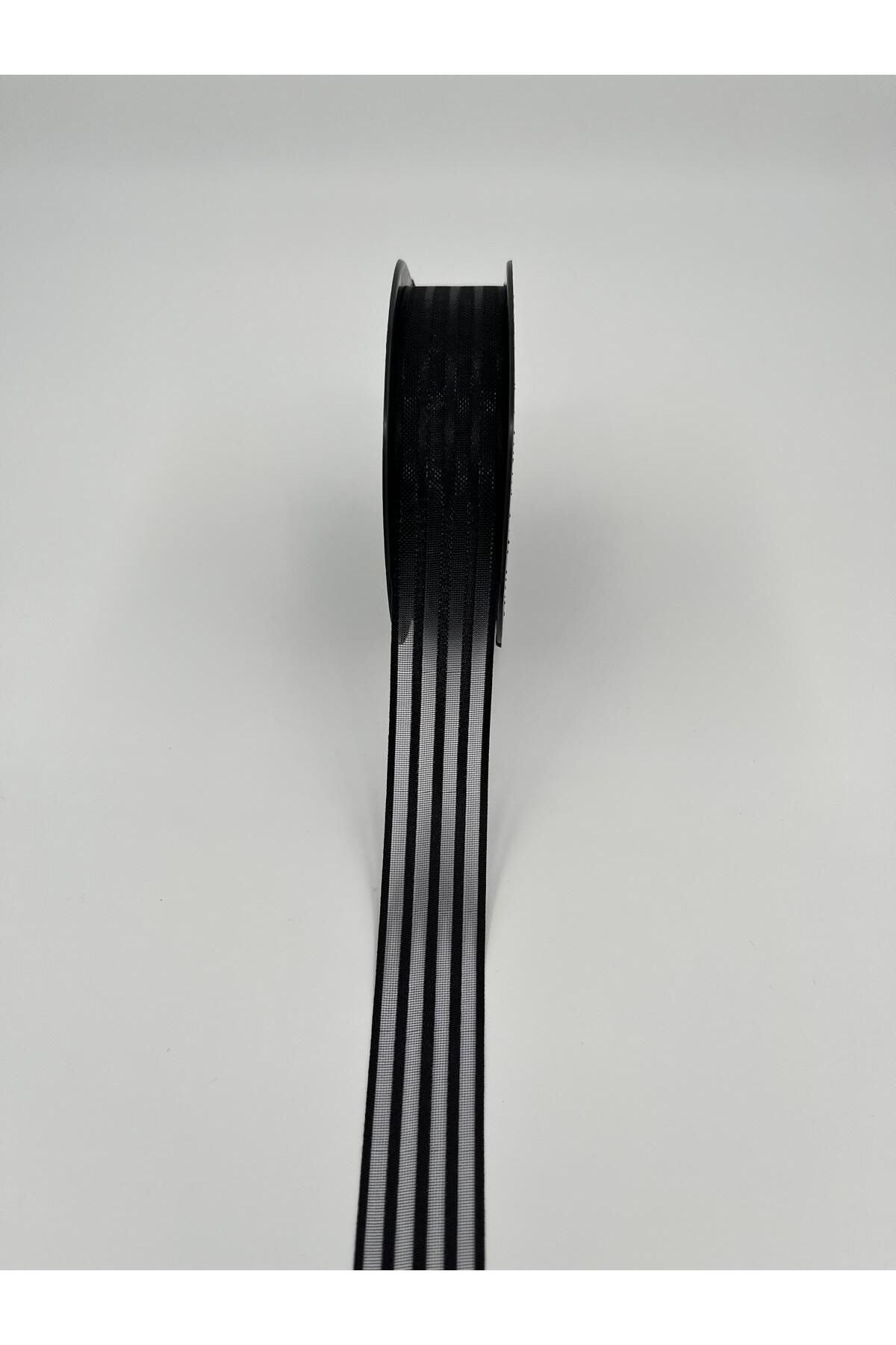 EvremStore Siyah Çizgili Şifon (Hilton) Kurdele 2.5 Cm 20 Metre