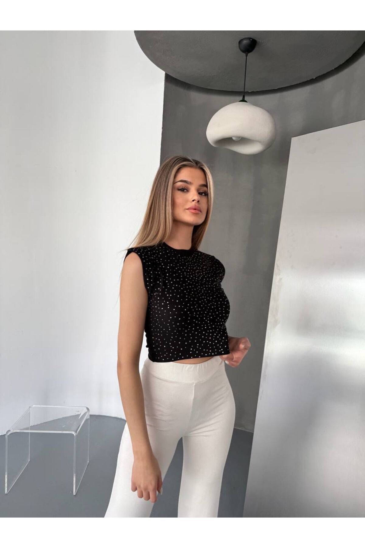 OYERGA MODA Kadın Taşlı Crop