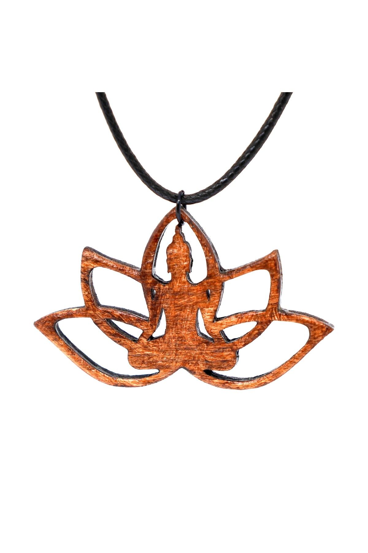 666 Yoga Lotus Çiçek Buda Meditasyon Ahşap Kolye Ucu Deri İp Rölyef Kabartmalı El Yapımı 3x6cm Unisex