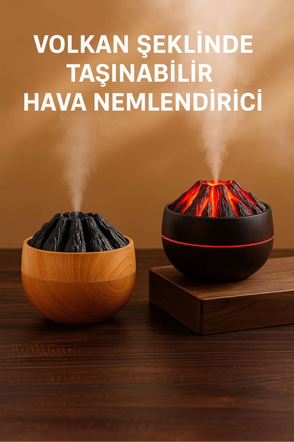 keyfisepet en keyifli sepet Volkan Dağı Model Buhar Makinesi Difüzör – LED Işıklı ve Sessiz Nemlendirici (Aromaterapi Uyumlu)