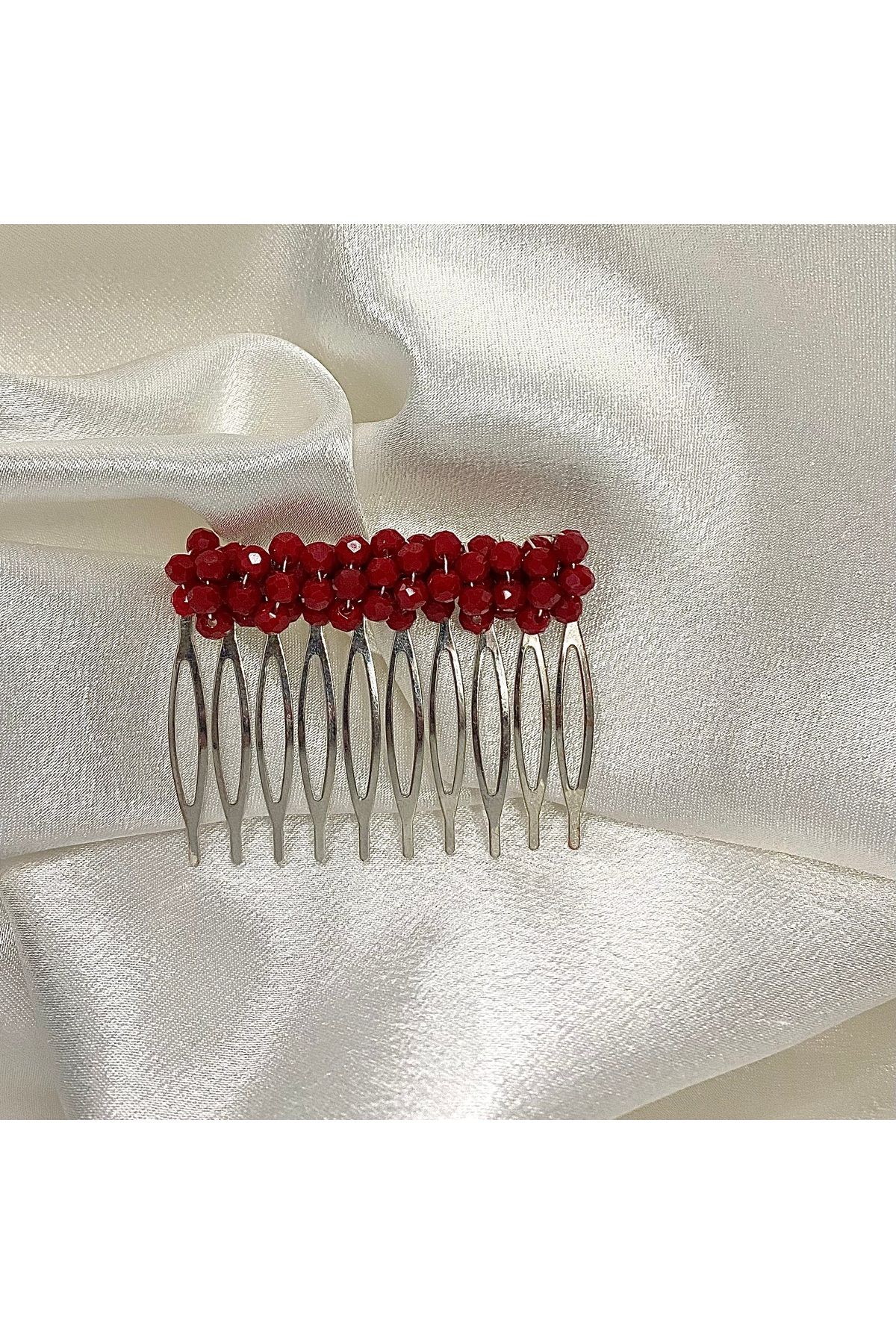 LovelymCo Bordo Kristal Boncuklu Saç Tarağı – Gelin ve Özel Gün Aksesuarı
