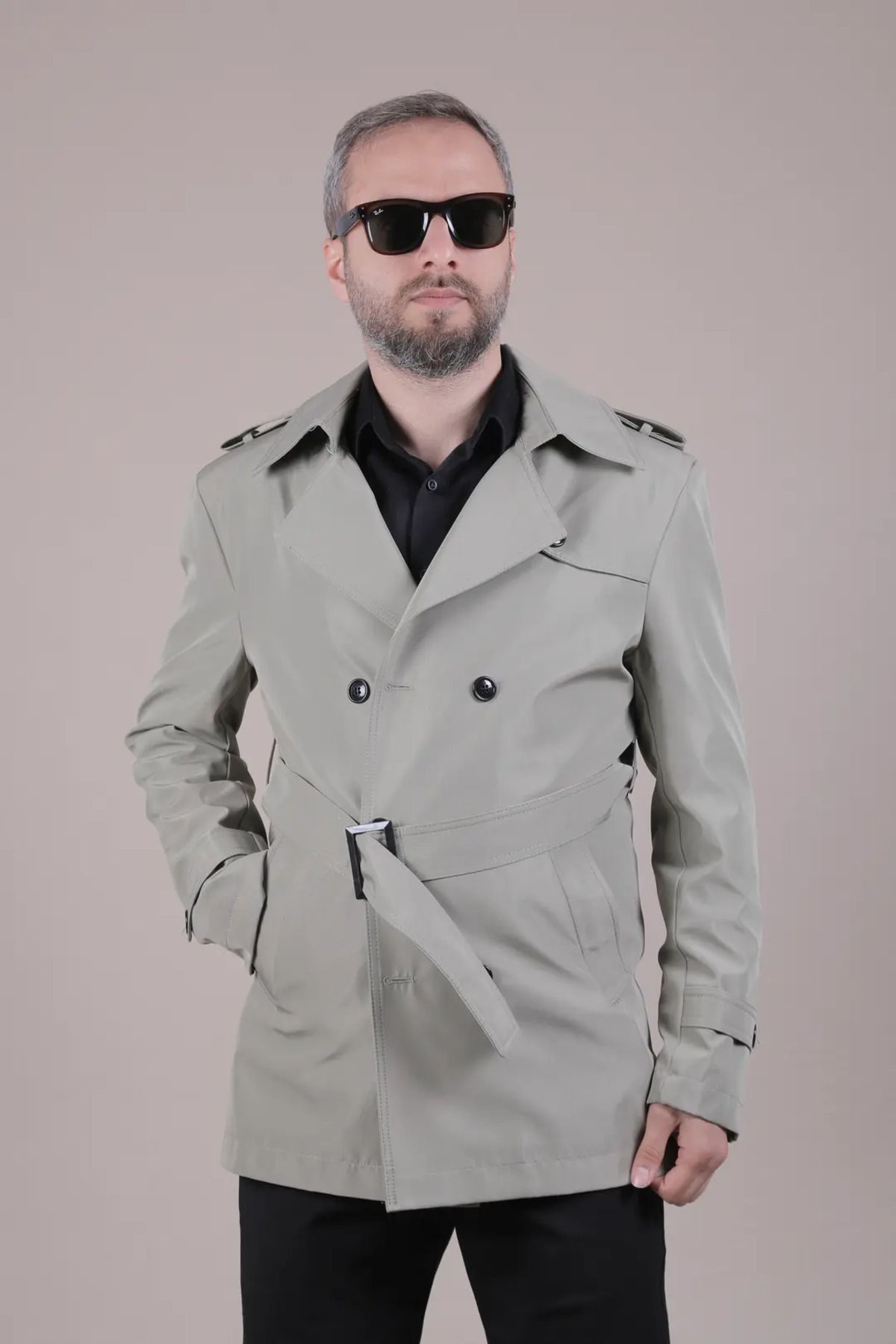OHEPMODA Slim Fit Kemerli Erkek Trençkot