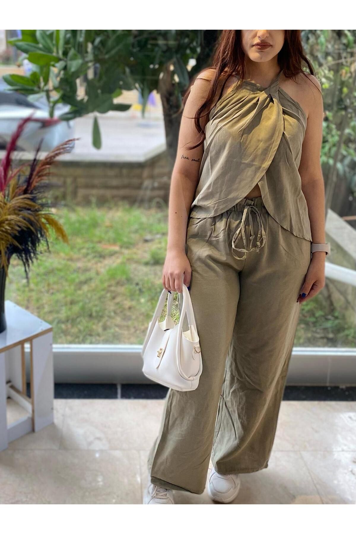 BircanButik Kadın ikili askılı keten takım