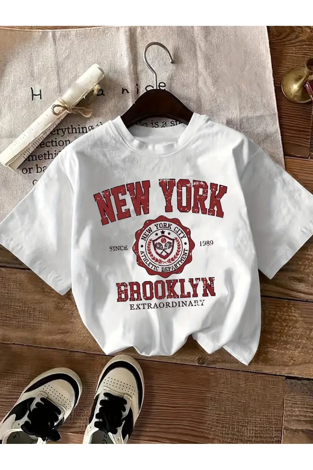LAND MODA Kadınlar İçin Plus Beden Oversize Casual Tişört - Vintage New York Brooklyn Grafik Bask