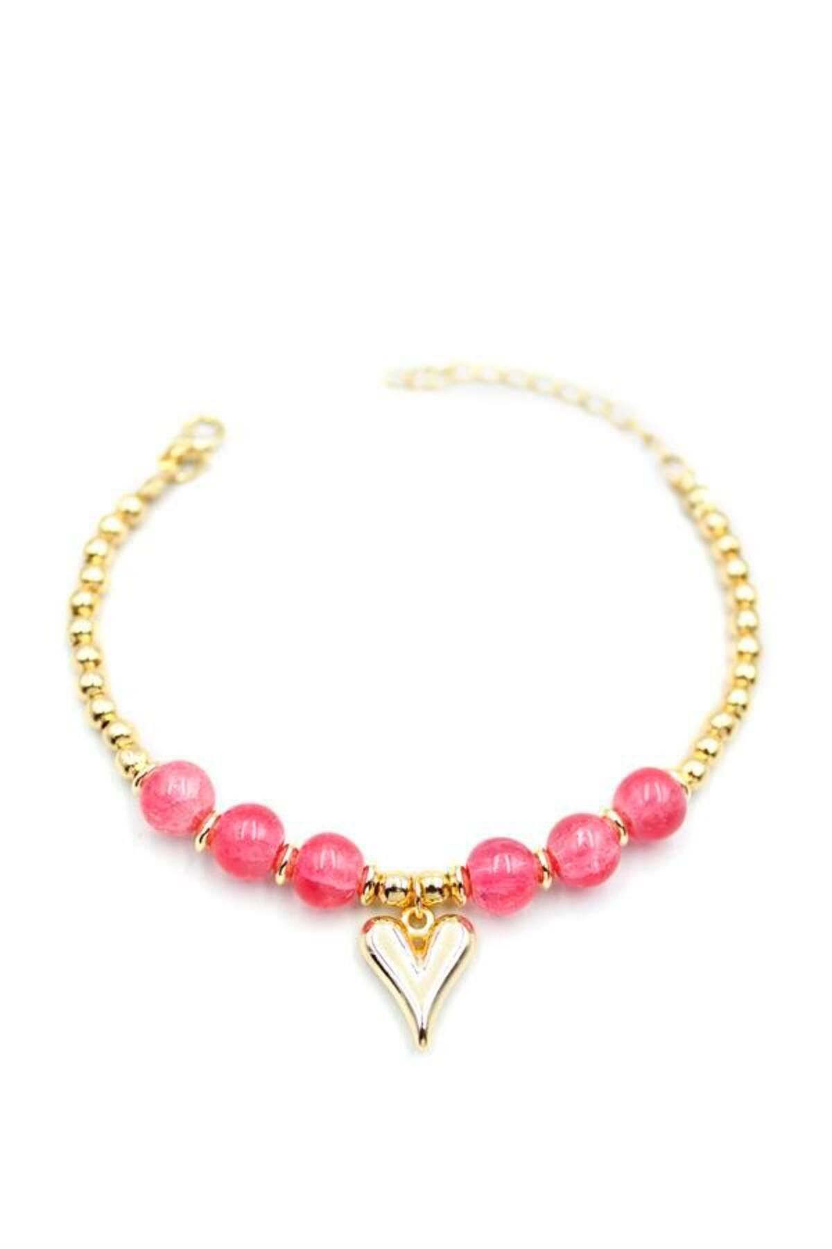 MR RZN STORE Boncuklu Kalp Bileklik - Pembe