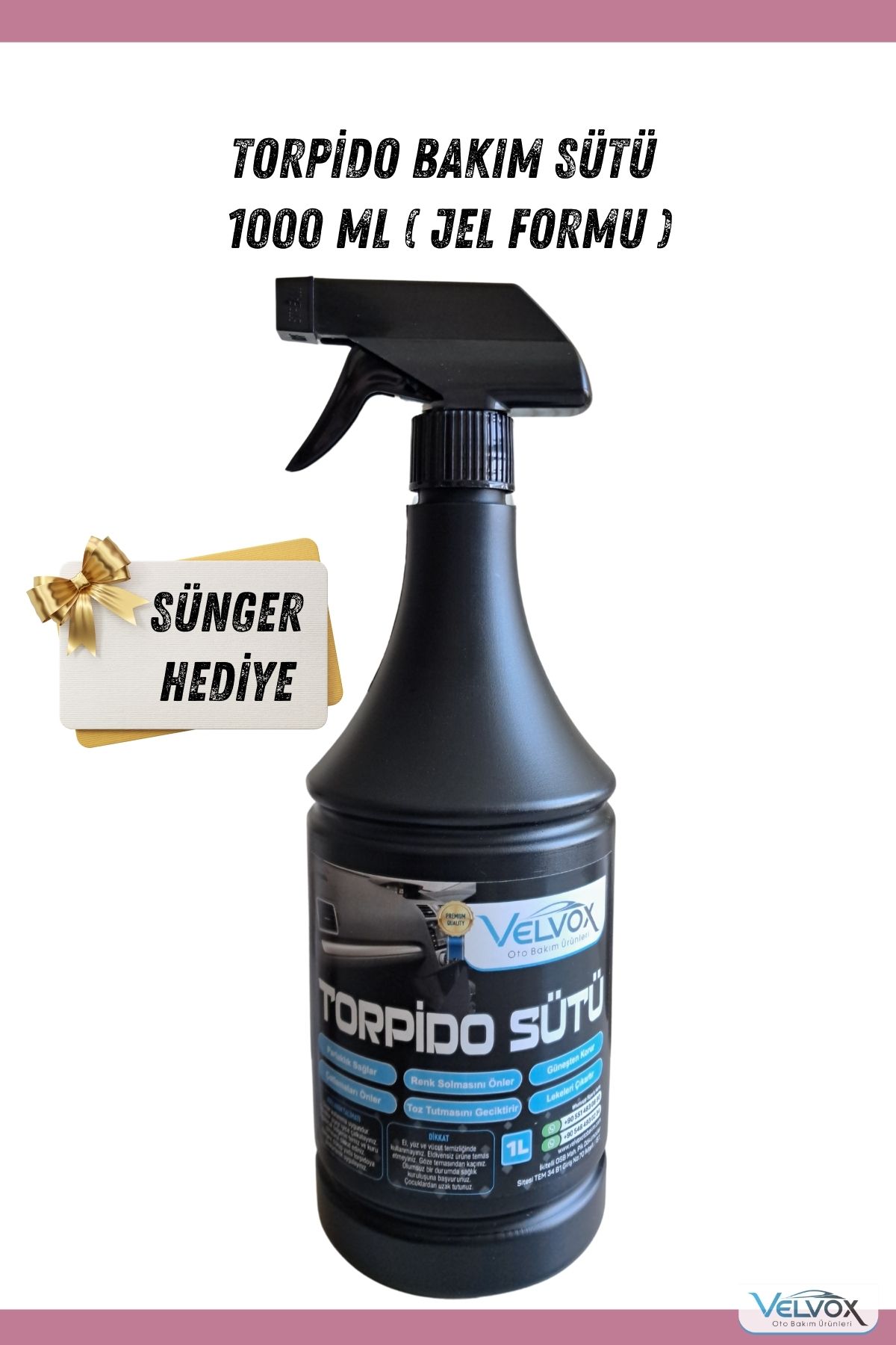 VELVOX Torpido Bakım Sütü 1000 ml Sünger Hediyeli, Torpido Temizleyici, Torpido Bakım