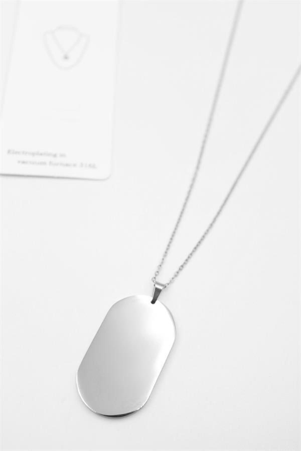 MR RZN STORE Oval Plaka Kolye - Gümüş