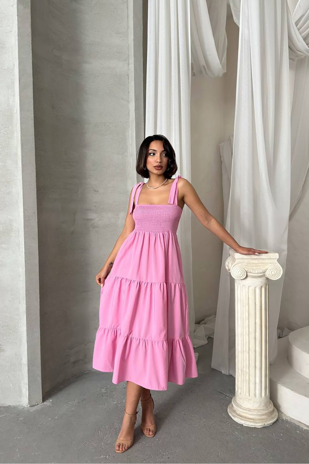 Neşeli Butik kadın askılı poplin kumaş yazlık elbise NBG091