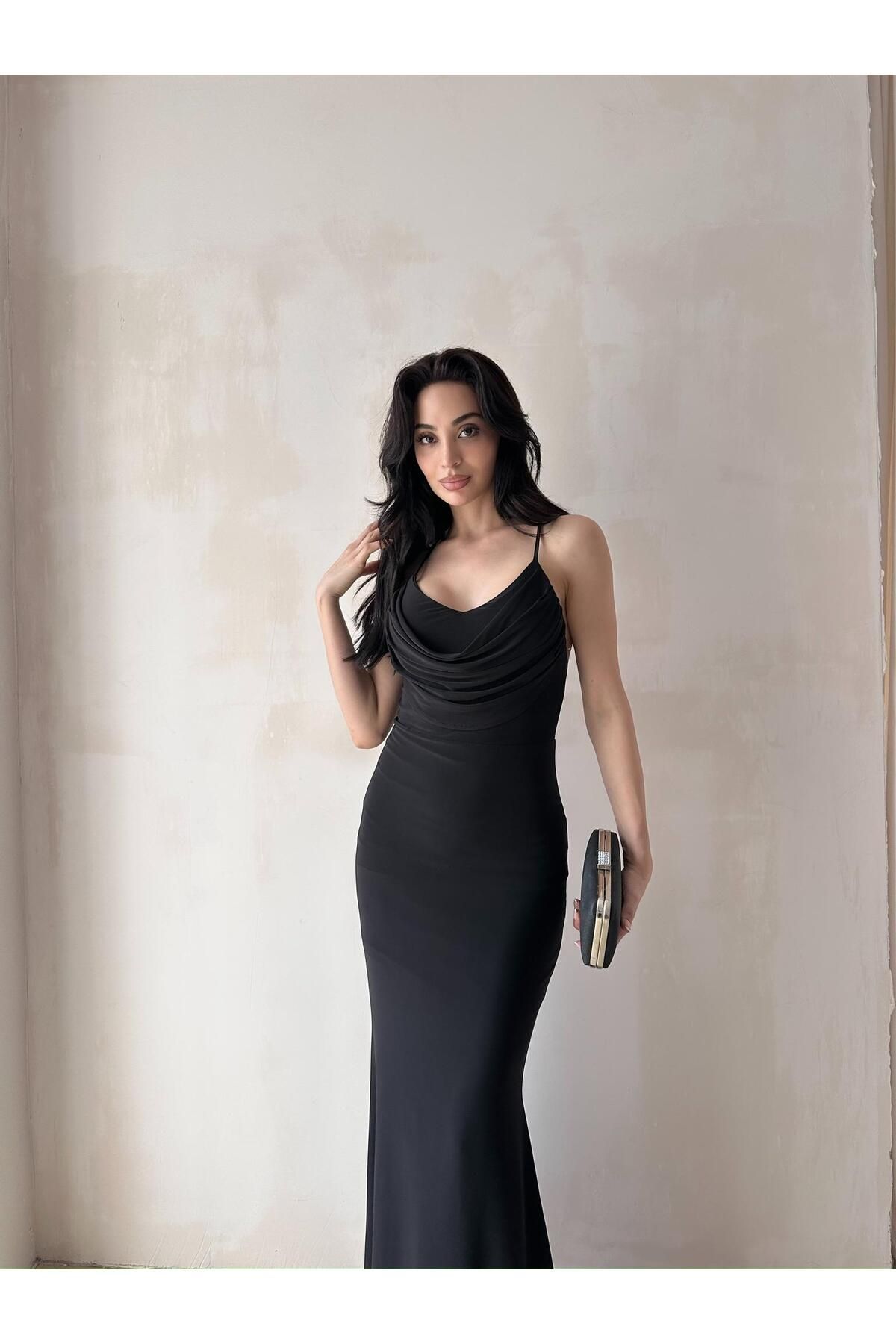 Mooi Butik TOKYO Maxi Elbise 5748 - Siyah