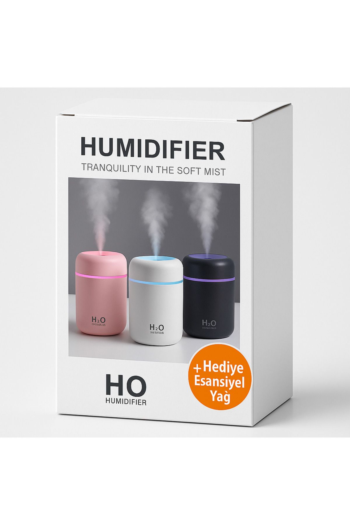 USB Hava Nemlendirici 3’lü Renkli Set | LED Işıklı Sessiz Buhar Makinesi + Hediye Esansiyel Yağ