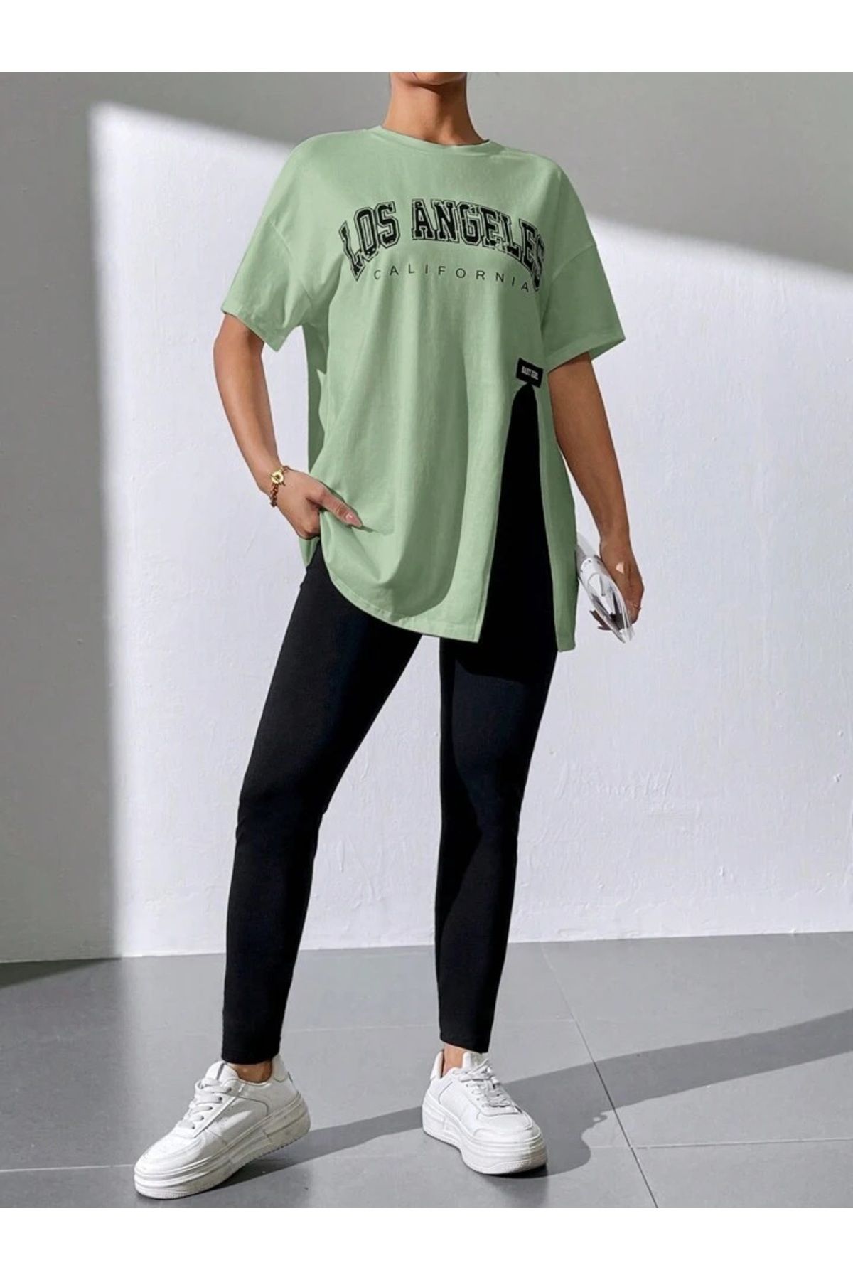 liyanamoda Kadın Tayt T-Shirt Los Angeles 2li Takım