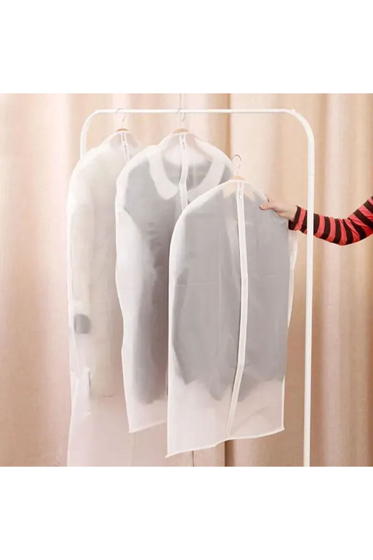 Muchmy-4 Pieces White Clothes Coat Dust Proof Covers Multi Size Zipper Laundry Storage Hanging Cover Set 6