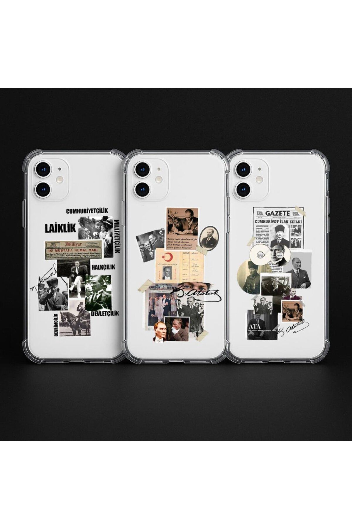 Hasdem Case iPhone 11 Pro Uyumlu ATATÜRK Baskılı 3'lü Set Silikon Şeffaf Darbe Emici Kılıf
