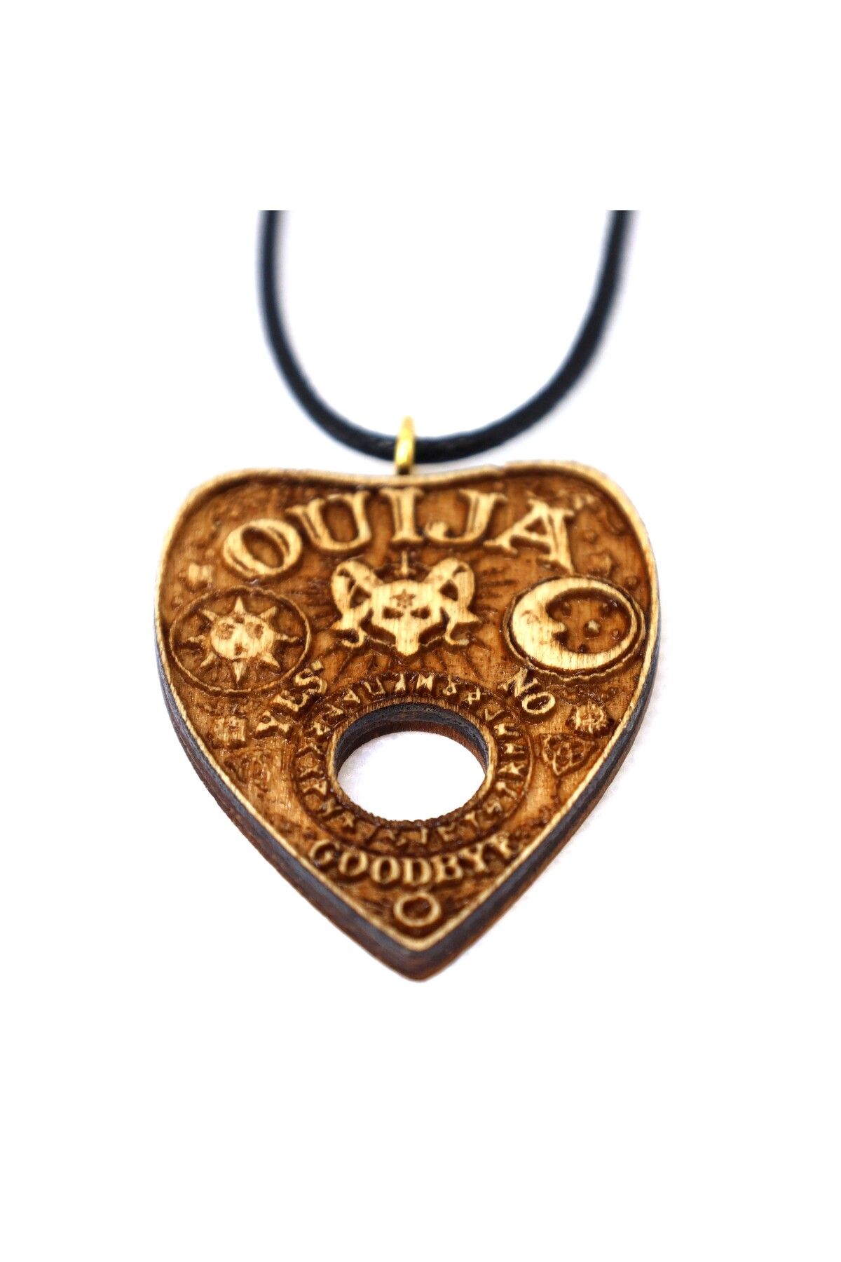 666 Kehanet Ouija Mistik Figürlü Ahşap Kolye Ucu Ay Güneş Rölyef Kabartmalı El Yapımı Huş Tahta 4x5cm