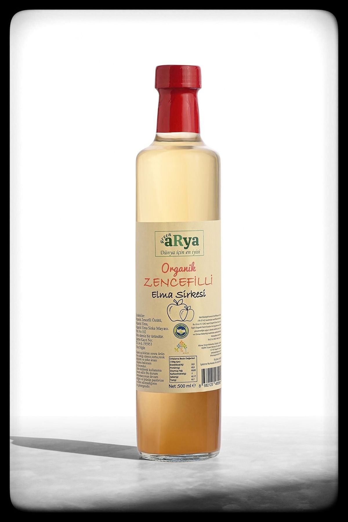 DİKMENOĞLU BALIM PESTİL KÖME Green Arya Organik Zencefilli Elma Sirkesi 500 ml.
