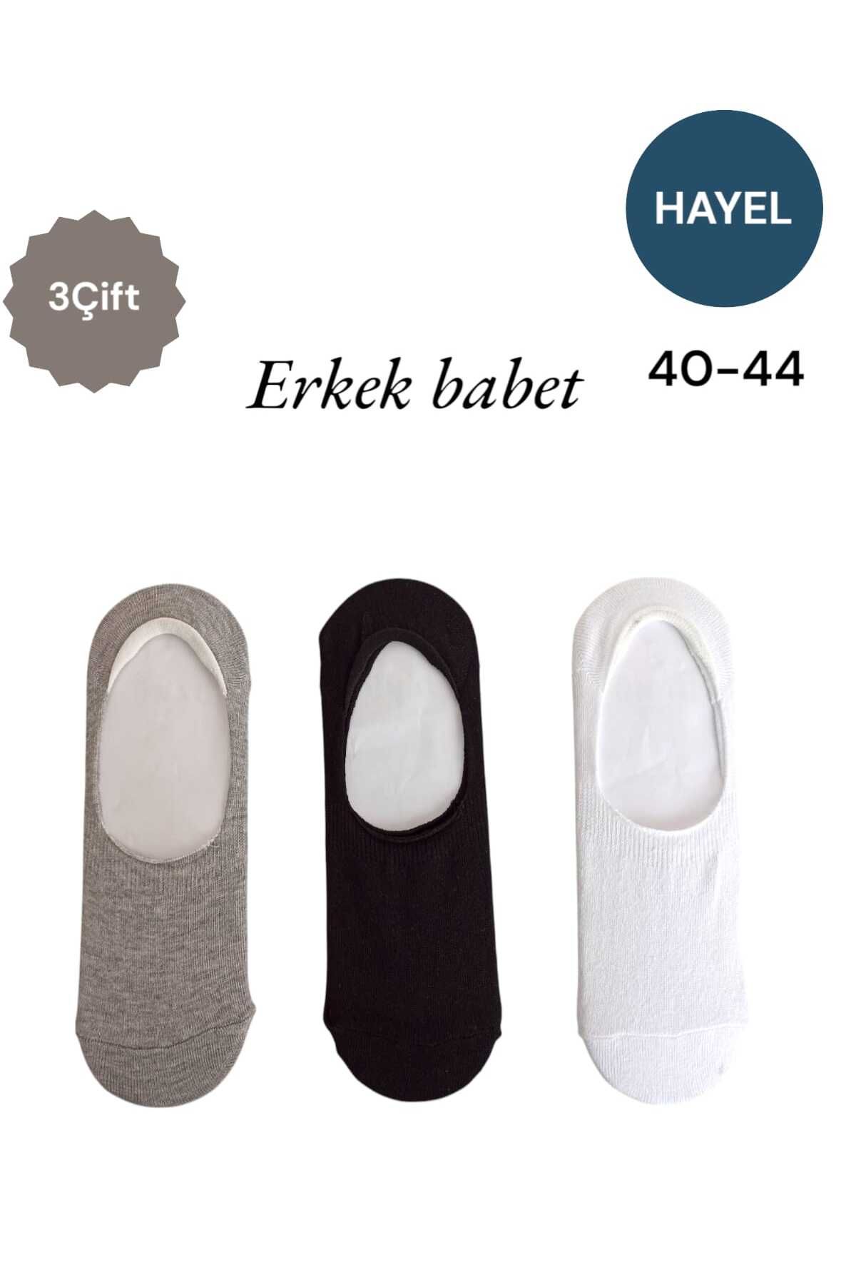 HAYEL Erkek 3'lü Siyah Beyaz Gri Pamuklu Düz Babet Çorabı