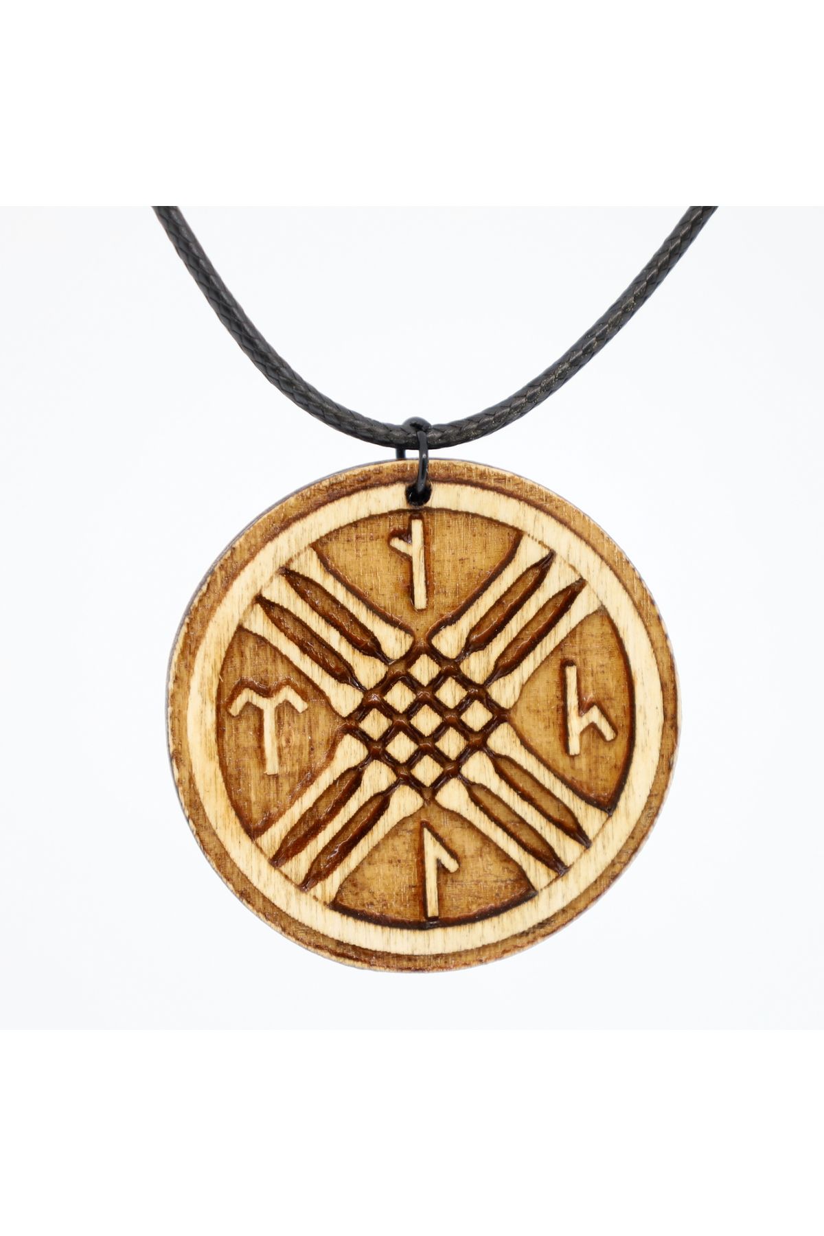666 Tengri Tamga Türk Ahşap Tahta Kolye Ucu Sembol Deri İp Rölyef Kabartmalı El Yapımı 3.5cm Unisex