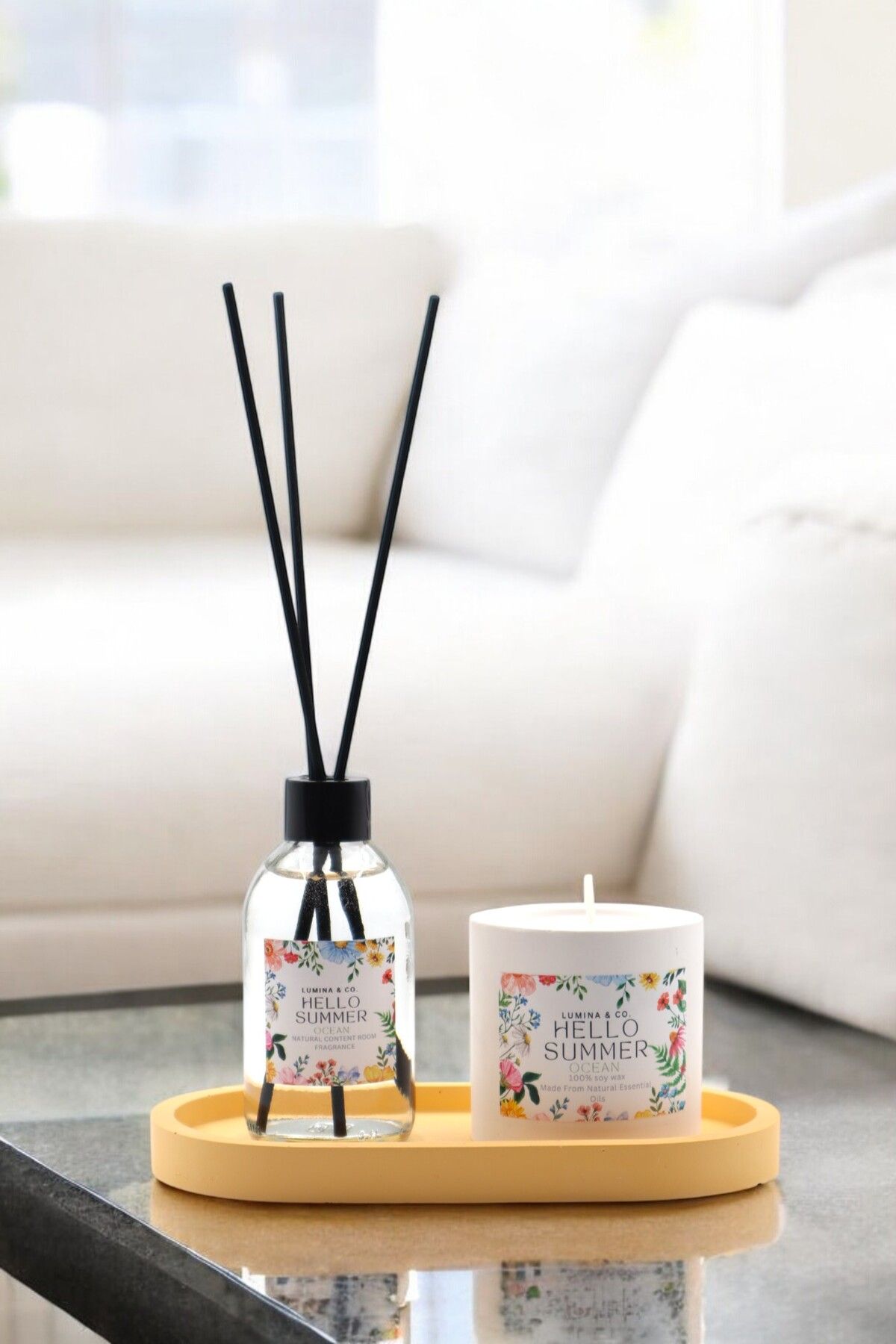 LUMİNA Hello Summer Oda Kokusu Okyanus 100 ml ve Beton 50 cc Mum Seti – 6 Parça