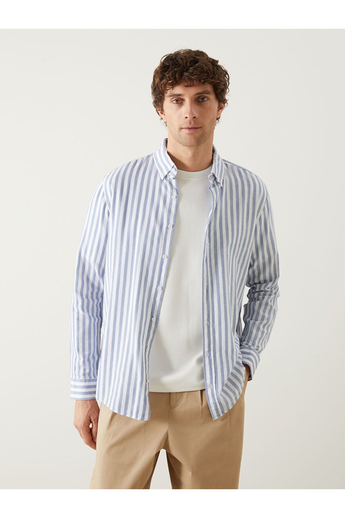 LC Waikiki Regular Fit Uzun Kollu Çizgili Poplin Erkek Gömlek