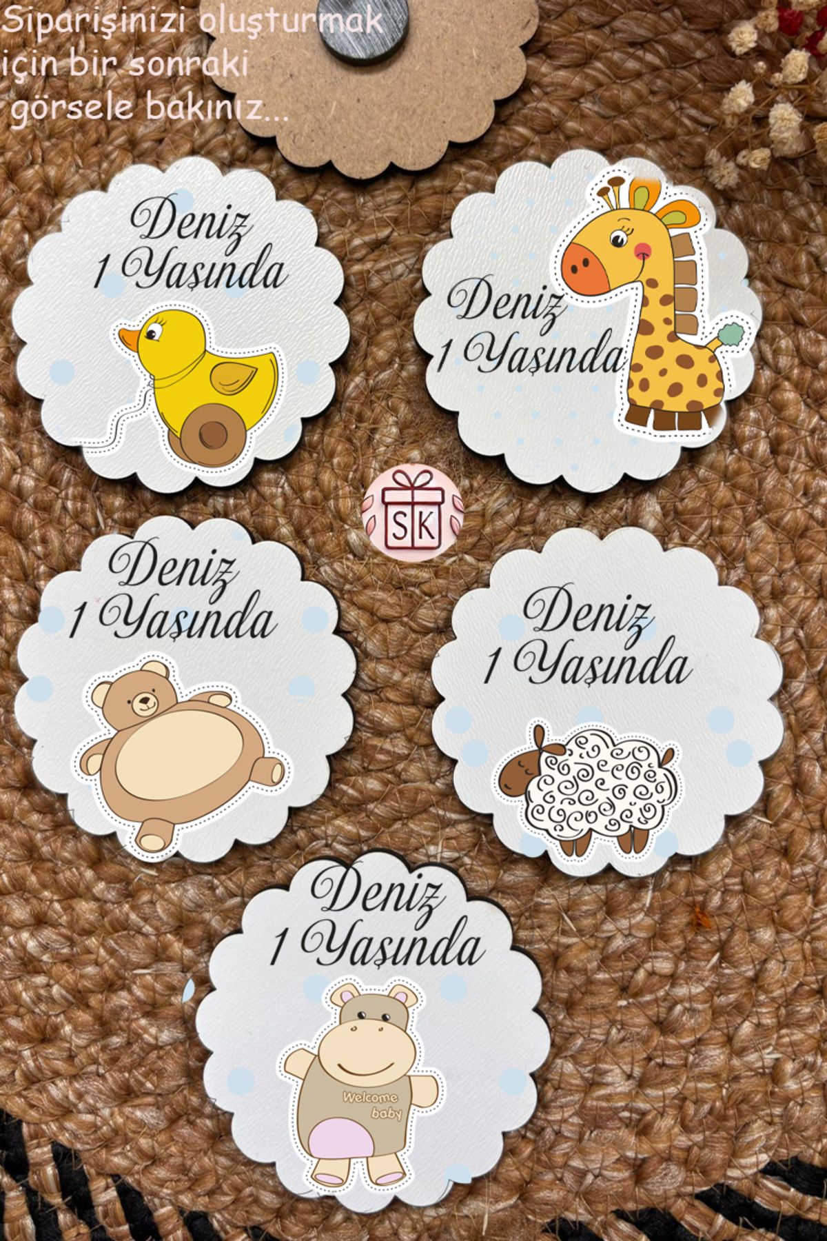 SK Gift Figürlü Ahşap Bebek Magnet Doğum Günü Hediyeliği Baby Shower Yenidoğan Magnet 35 Adet