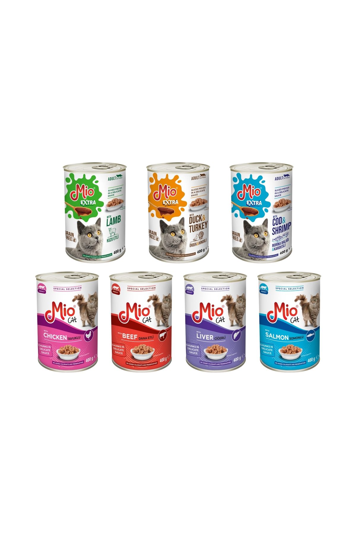 MİO Hrana Umeda Premium, Completa, Pisici Adulte, Pachet Promo 7 Conserve Mio Cats Si Cats Extra 400 G - One Size