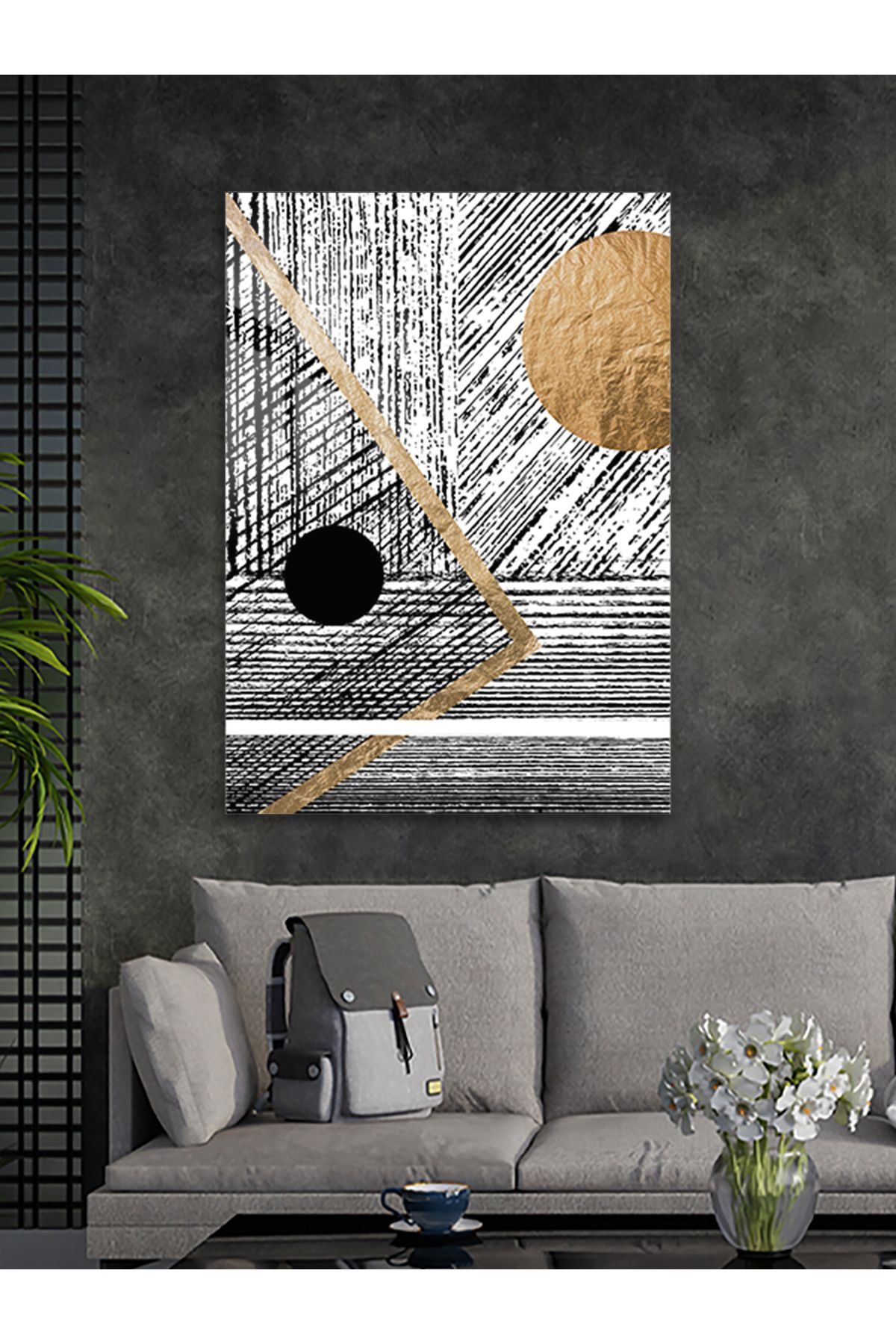 ARTSTATİONS Modern İz – Gold Line Minimal Sanat CAM TABLO