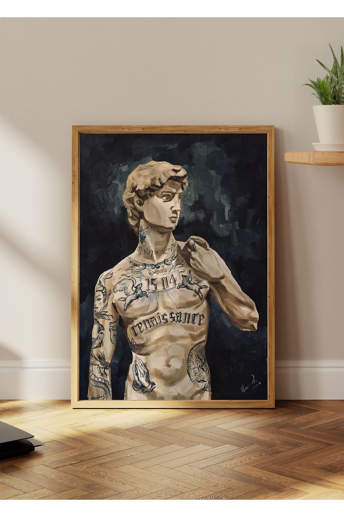 Huca David Heykel - Tattoo Art - Poster - Minimalist - Retro - Modern - Çerçevesiz - Vintage - Boho