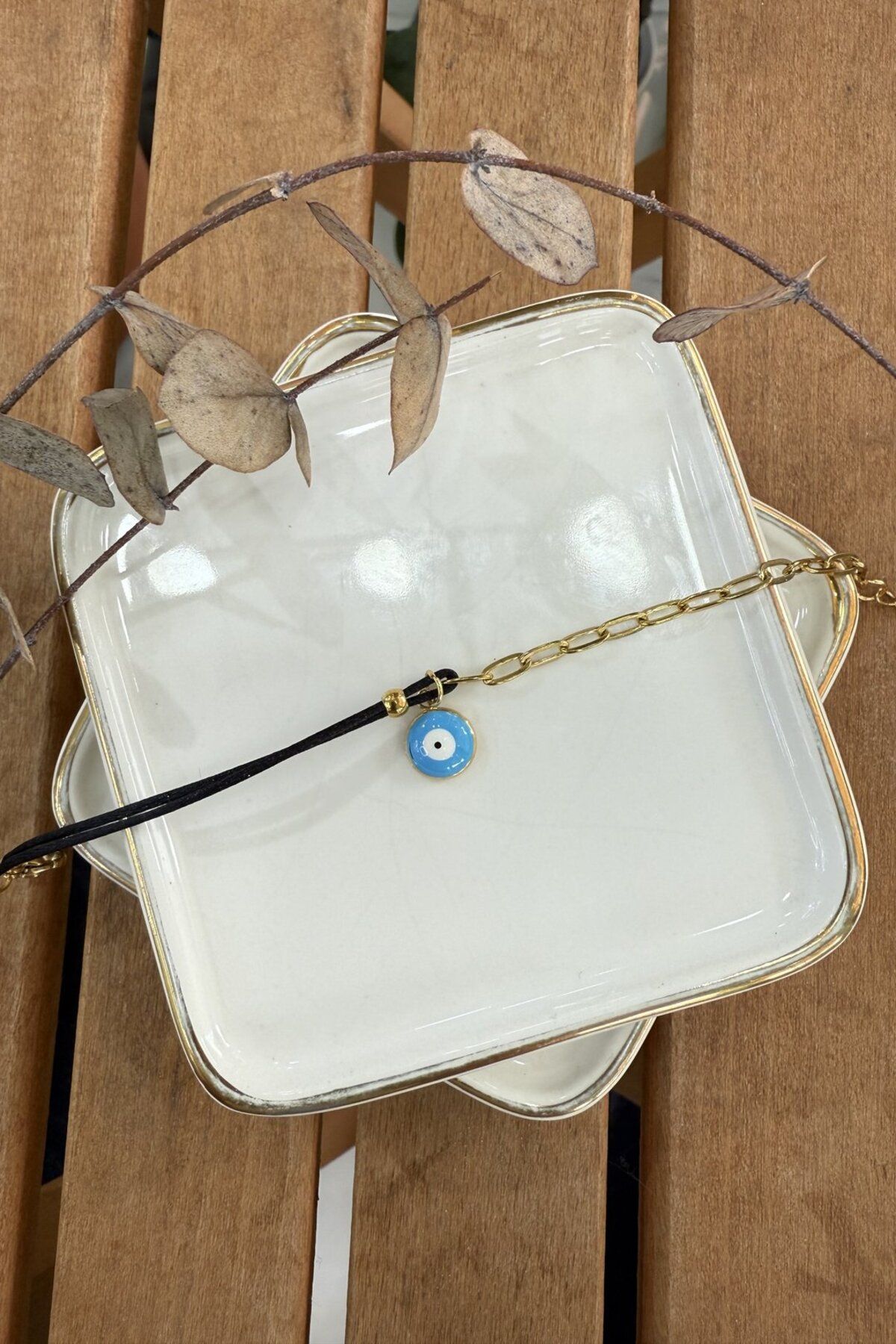 My Joyas Design Çelik Siyah İp Nazar Detaylı Bileklik 17+5cm