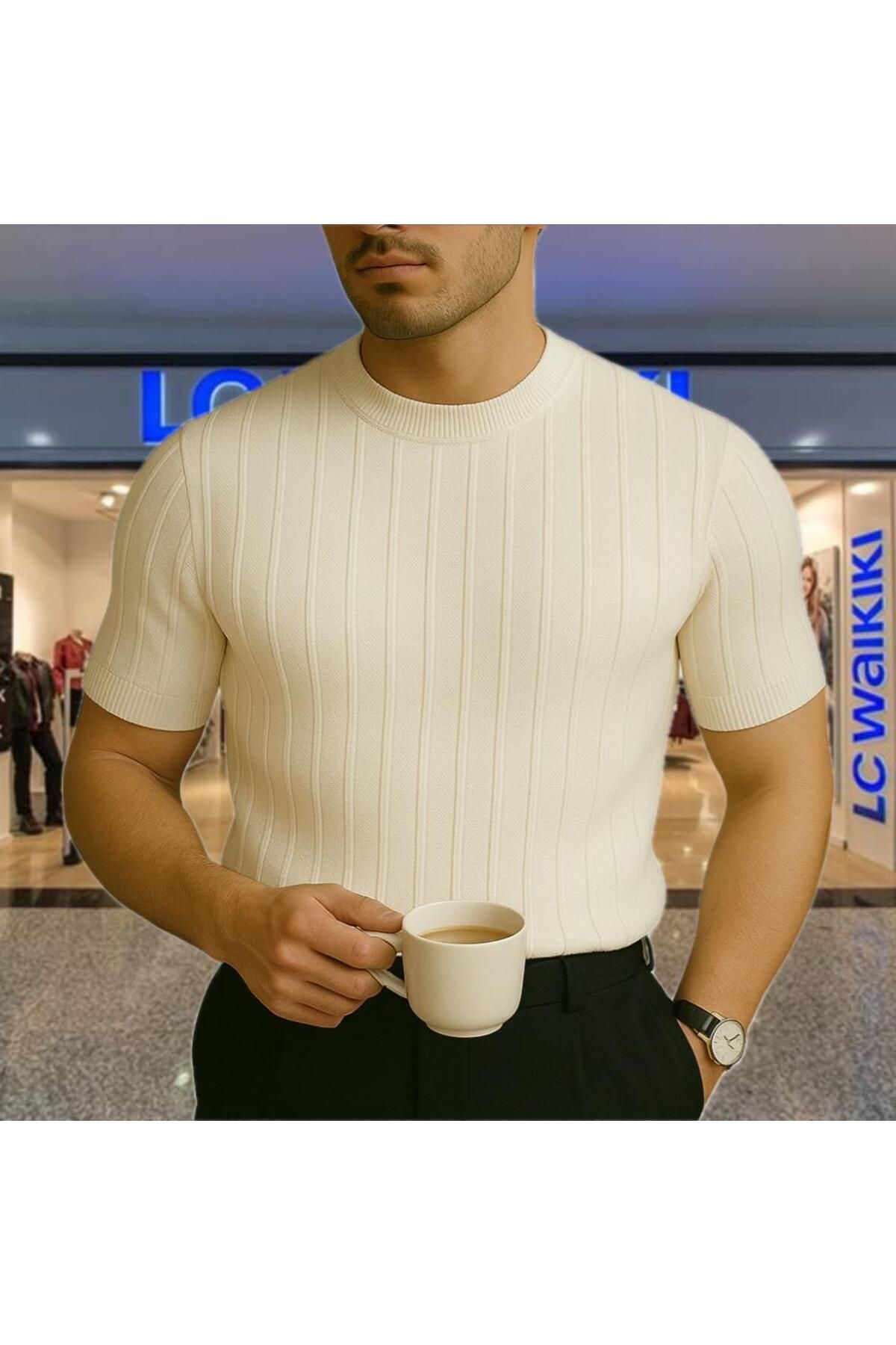 LC Waikiki Yeni Moda Bisiklet Yaka Çizgili Nefes Alabilen Kısa Kollu Erkek Tişört