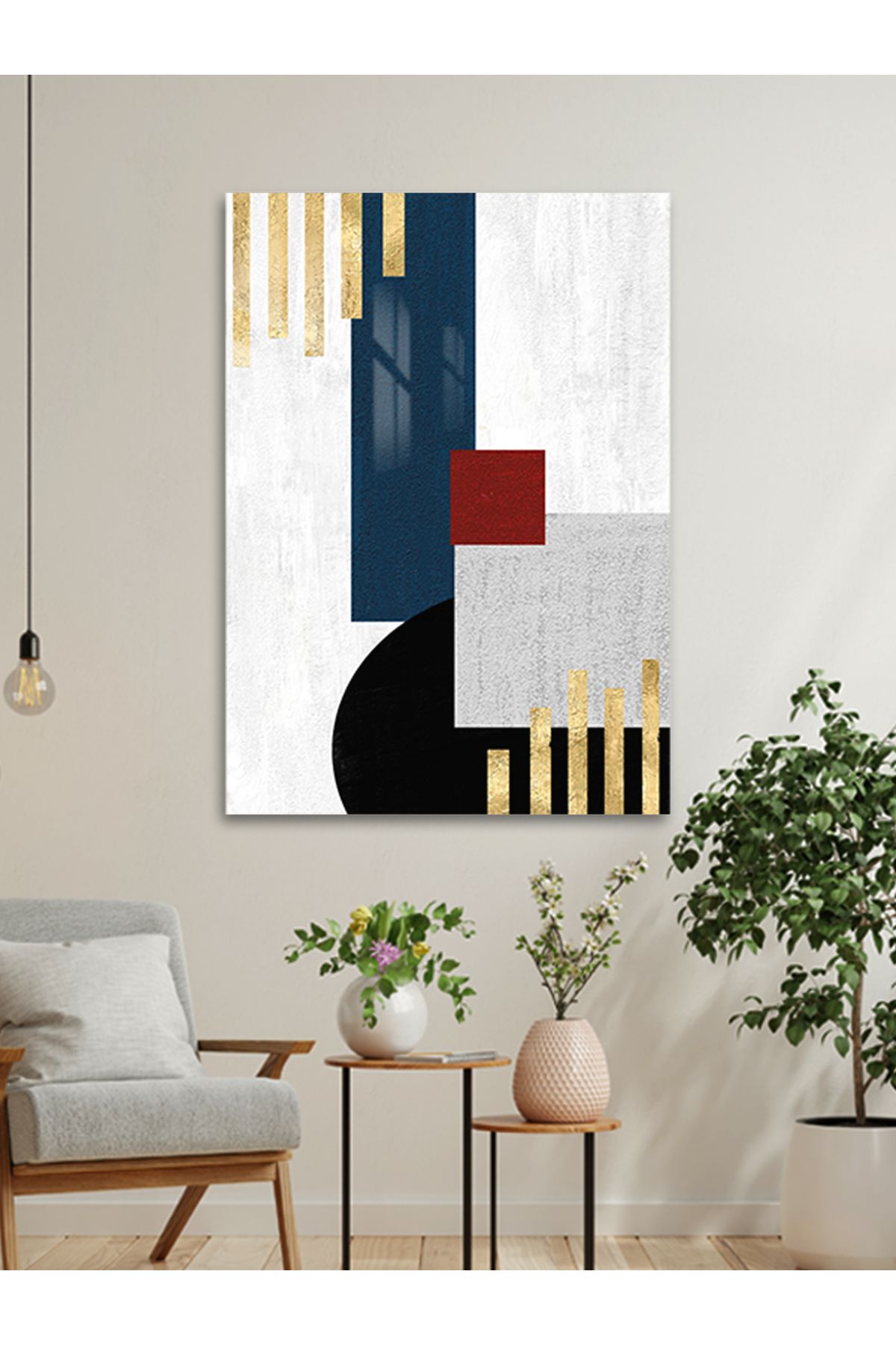 ARTSTATİONS Modern Renk Bloğu – Kırmızı & Lacivert Cam Tablo