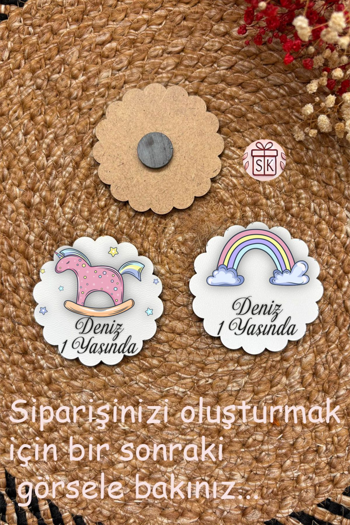 SK Gift Figürlü Ahşap Bebek Magnet Doğum Günü Hediyeliği Baby Shower Yenidoğan Magnet 35 Adet