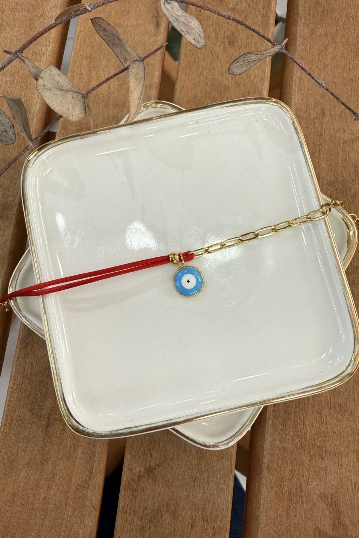 My Joyas Design Çelik Kırmızı İp Nazar Detaylı Bileklik 17+5cm