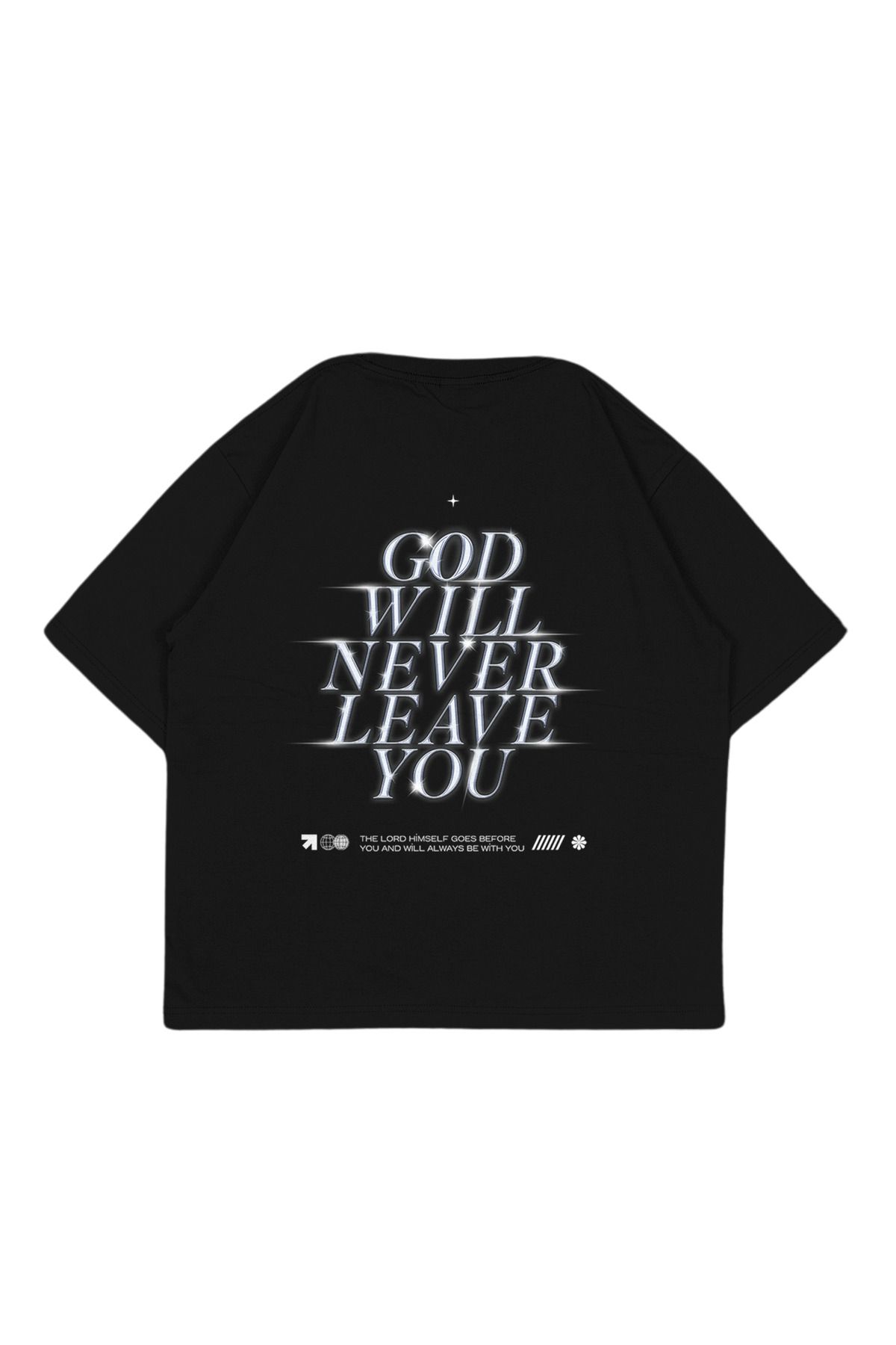 Tresore God Will Never Leave You Baskılı Oversize Nakış Detaylı Tişört/ Oversize Tişört / Tasarım Tişört
