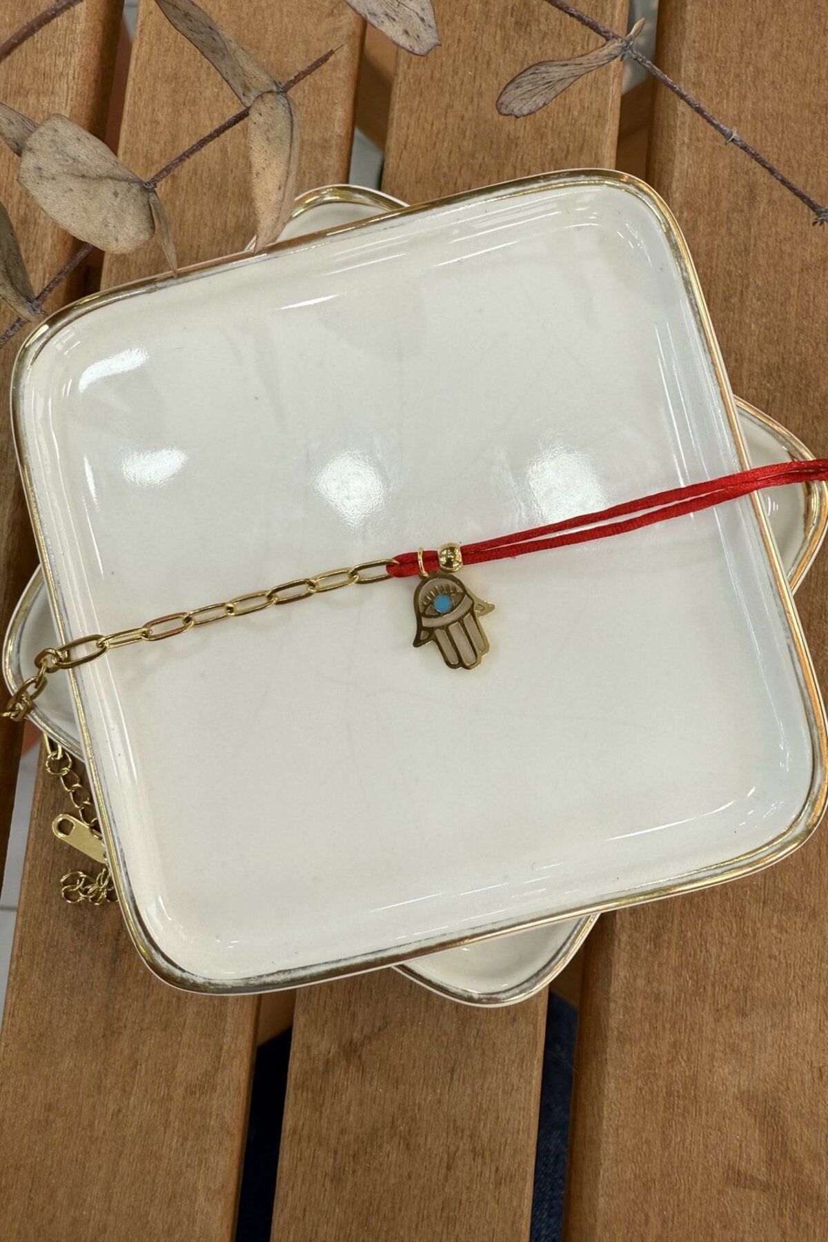My Joyas Design Çelik Kırmızı İp Fatma Ana Eli Detaylı Bileklik 17+5cm
