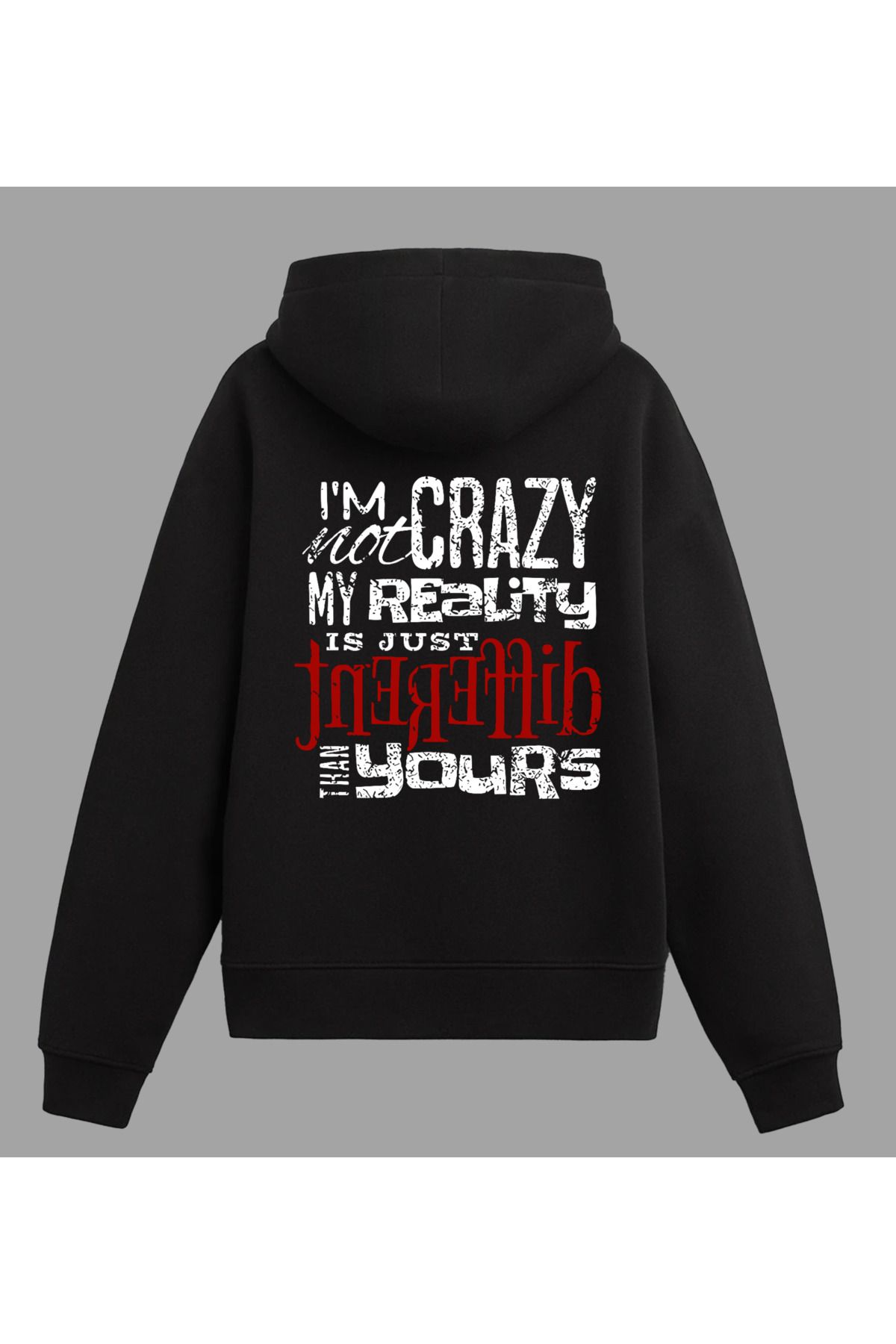 Edizen I'm Not Crazy Hoodie Unisex Oversize %100 Pamuk Siyah Kapüşonlu Sweatshirt