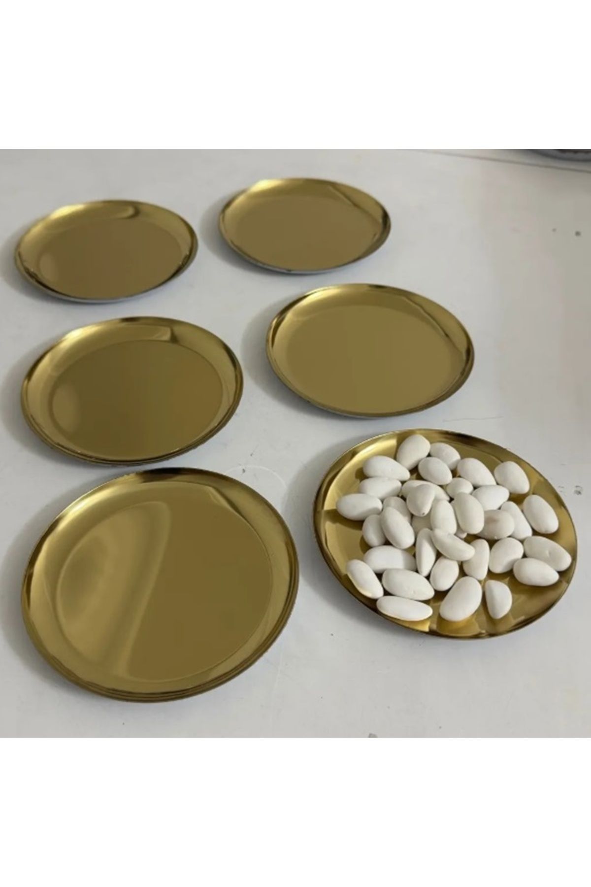 Farklıevim ÇELİK GOLD RENK 6 ADET DÜZ MİNİ ÇEREZLİK PASTA TATLI TABAĞI 12 CM